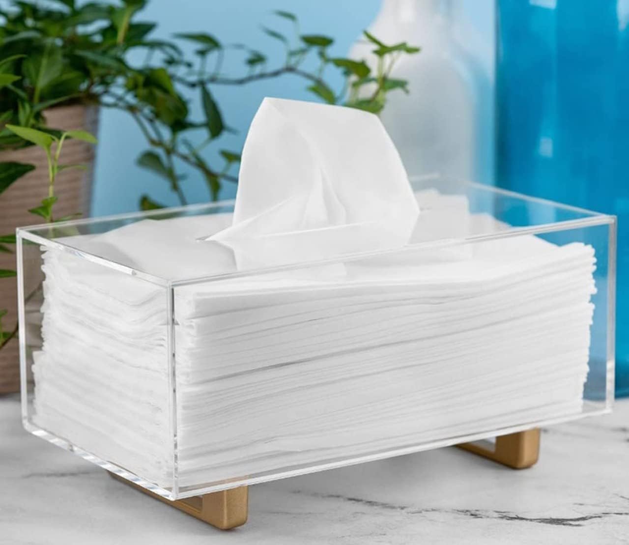 YoBa Thick Acrylic Tissue Box Holder with Gold Plated Legs