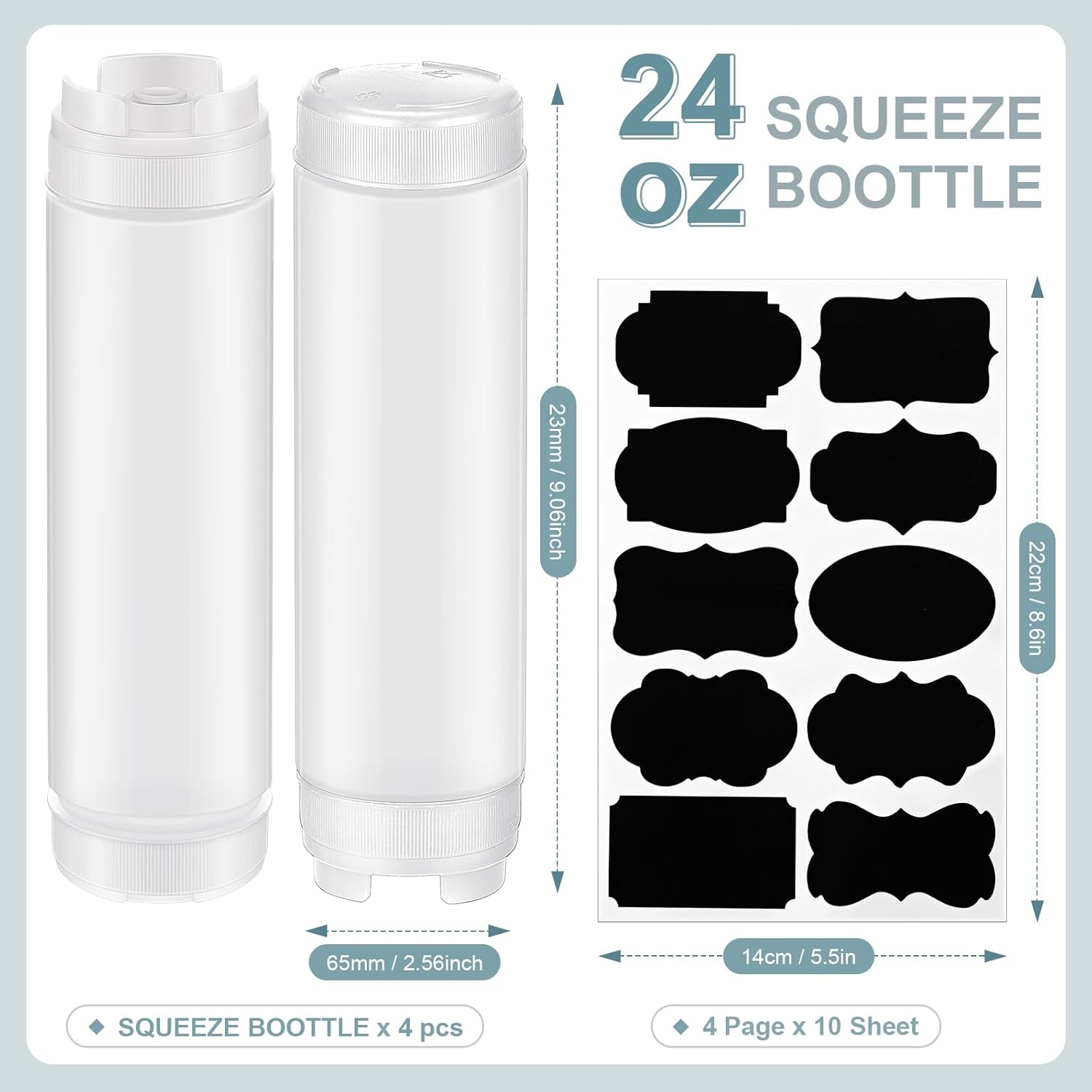4 Pcs 24 oz Inverted Plastic Squeeze Bottles
