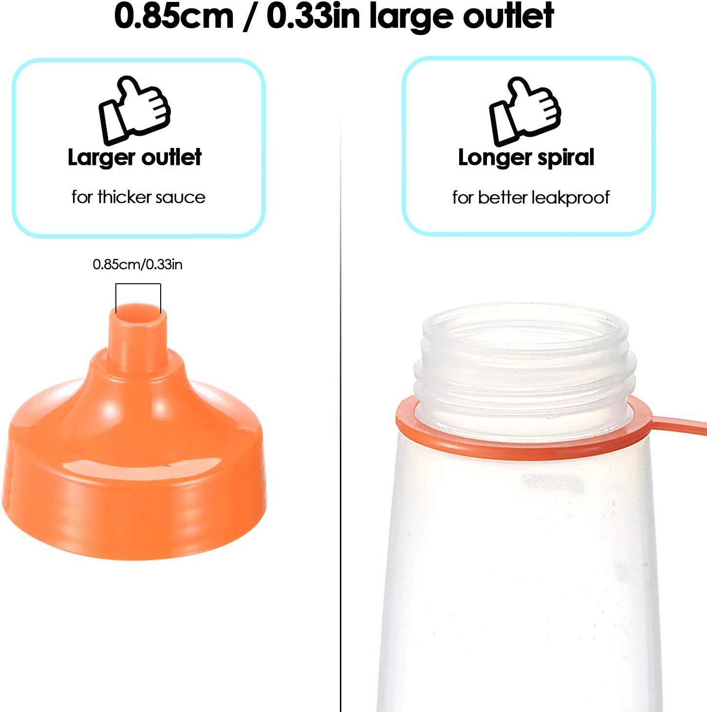 Ondiomn Condiment Squeeze Bottles Wide Mouth 3 Pack 550ml BPA Free