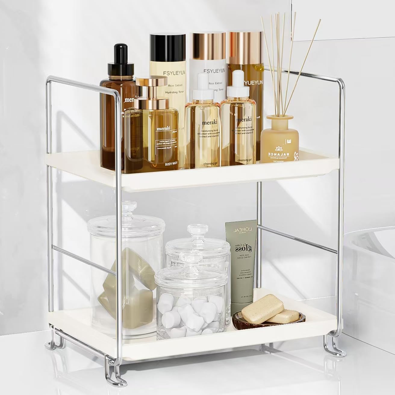 FSyueyun 2-Tier Sliver Bathroom Counter Organizer