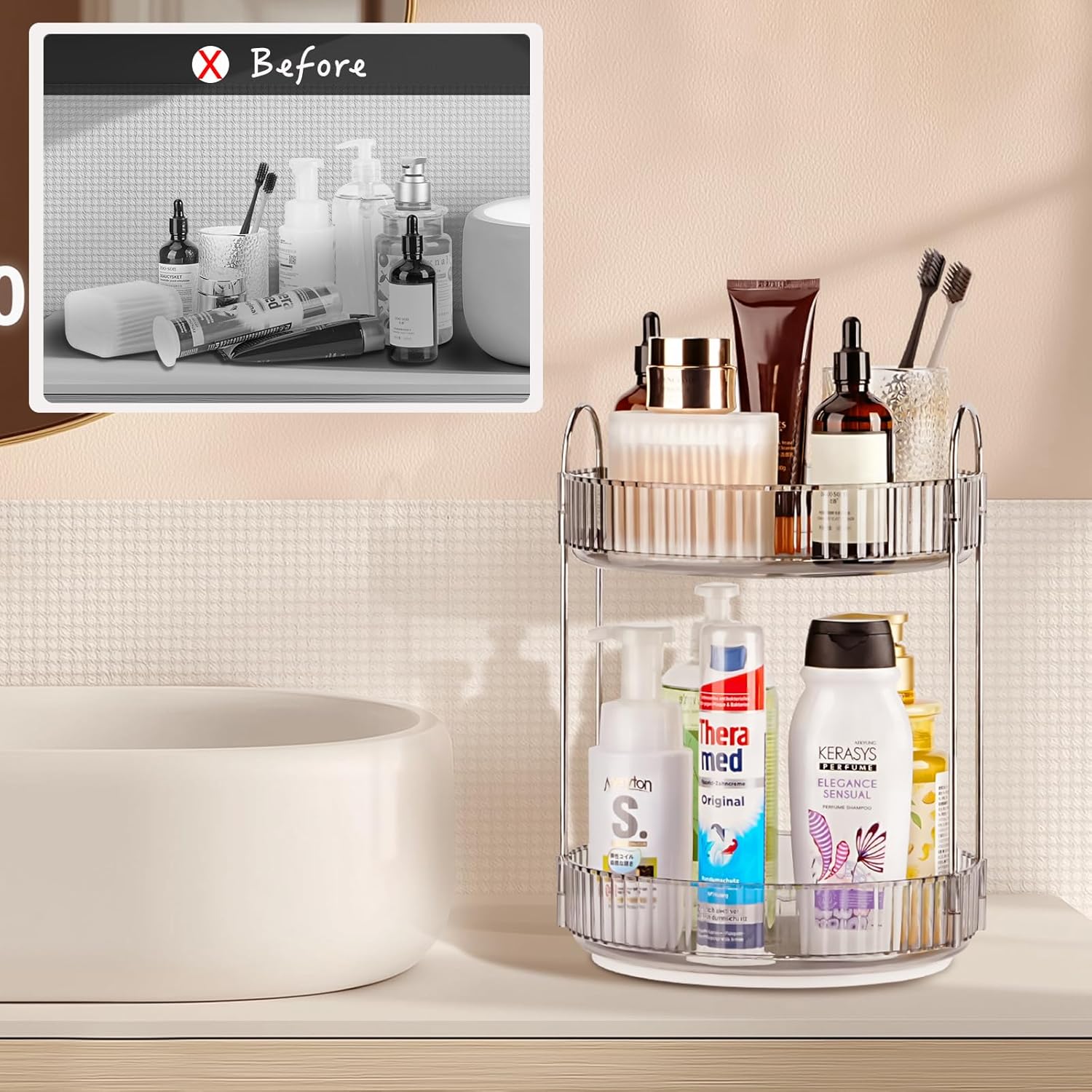 360 Rotating Makeup Organizer 2 Tier Magnetic Vanity Case