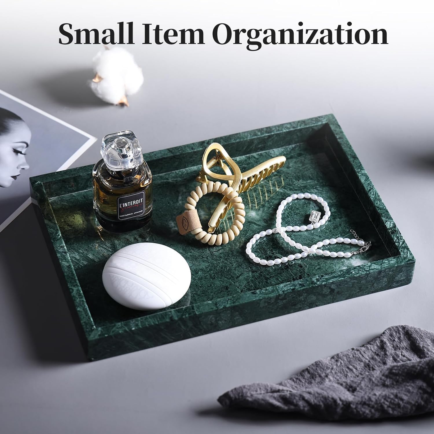 Elegant Real Natural Marble Vanity Tray Dark Green