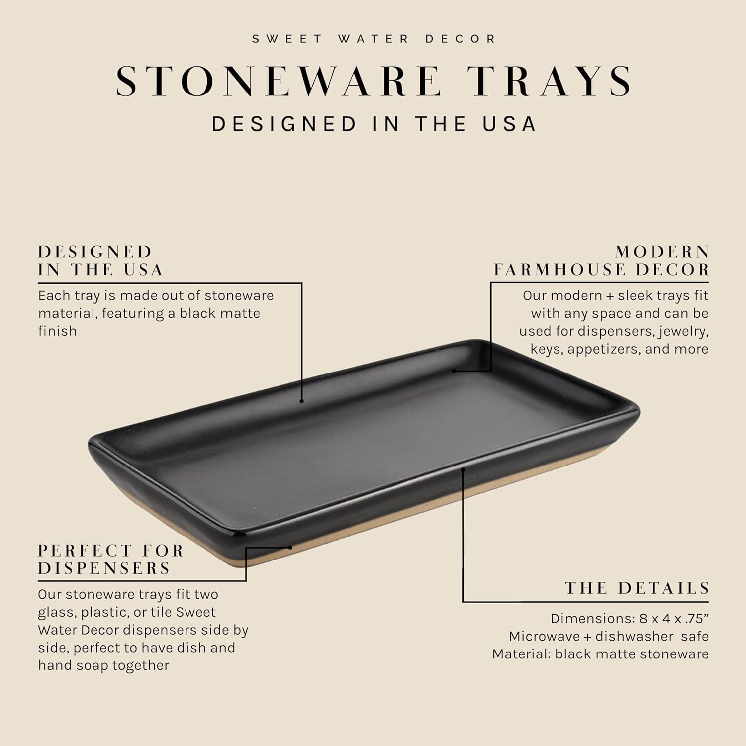8 in 1 Stoneware Tray for Kitchen Bathroom