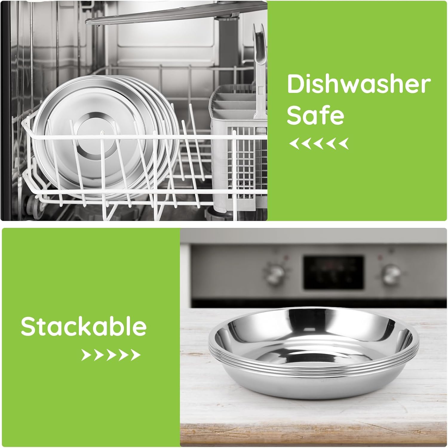 Offiper Stainless Steel Camping Plates 8-Piece Durable Shatterproof