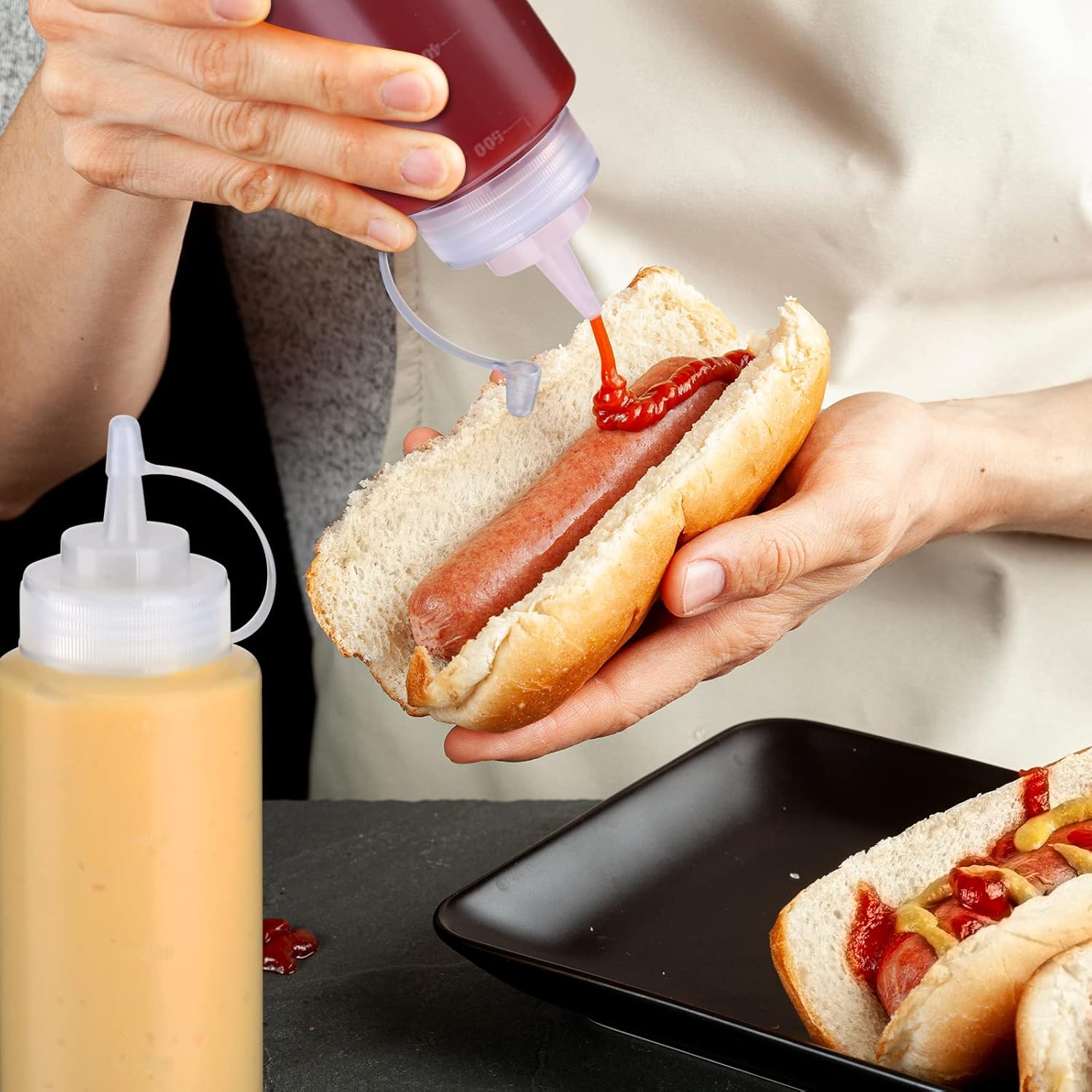 Premium 16 oz Plastic Squeeze Bottles for Condiments Ketchup and More