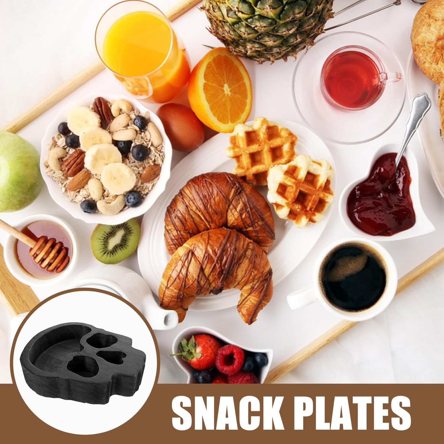 Alipis Halloween Wooden Skull Bowl Charcuterie Board
