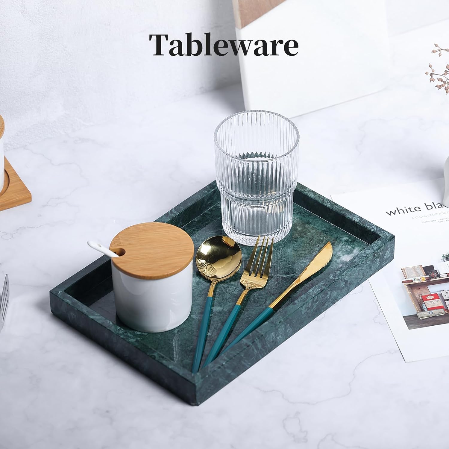 Elegant Real Natural Marble Vanity Tray Dark Green