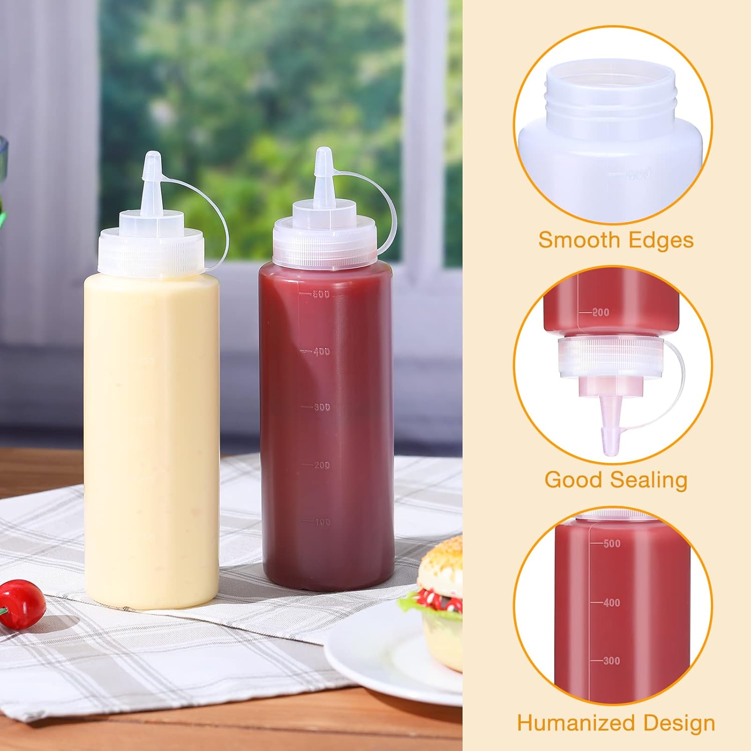 Premium 16 oz Plastic Squeeze Bottles for Condiments Ketchup and More