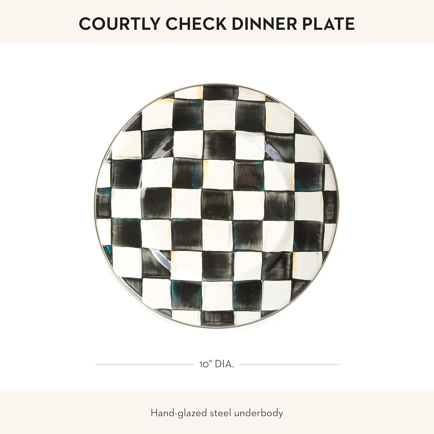 Mackenzie-Childs Enamel Dinner Plate Elegant Black-and-White Courtly Check