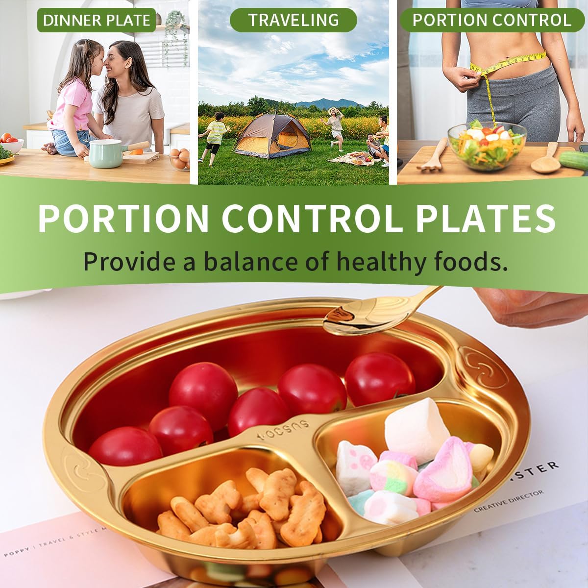 Stainless Steel Divided Plates 3 Compartment Set