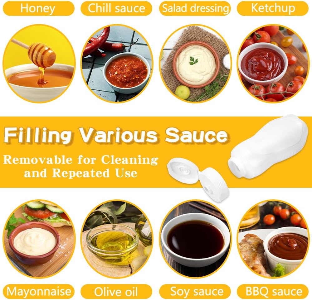 6 Pack Condiment Squeeze Bottles with 4 Mini Bottles for Ketchup Salad