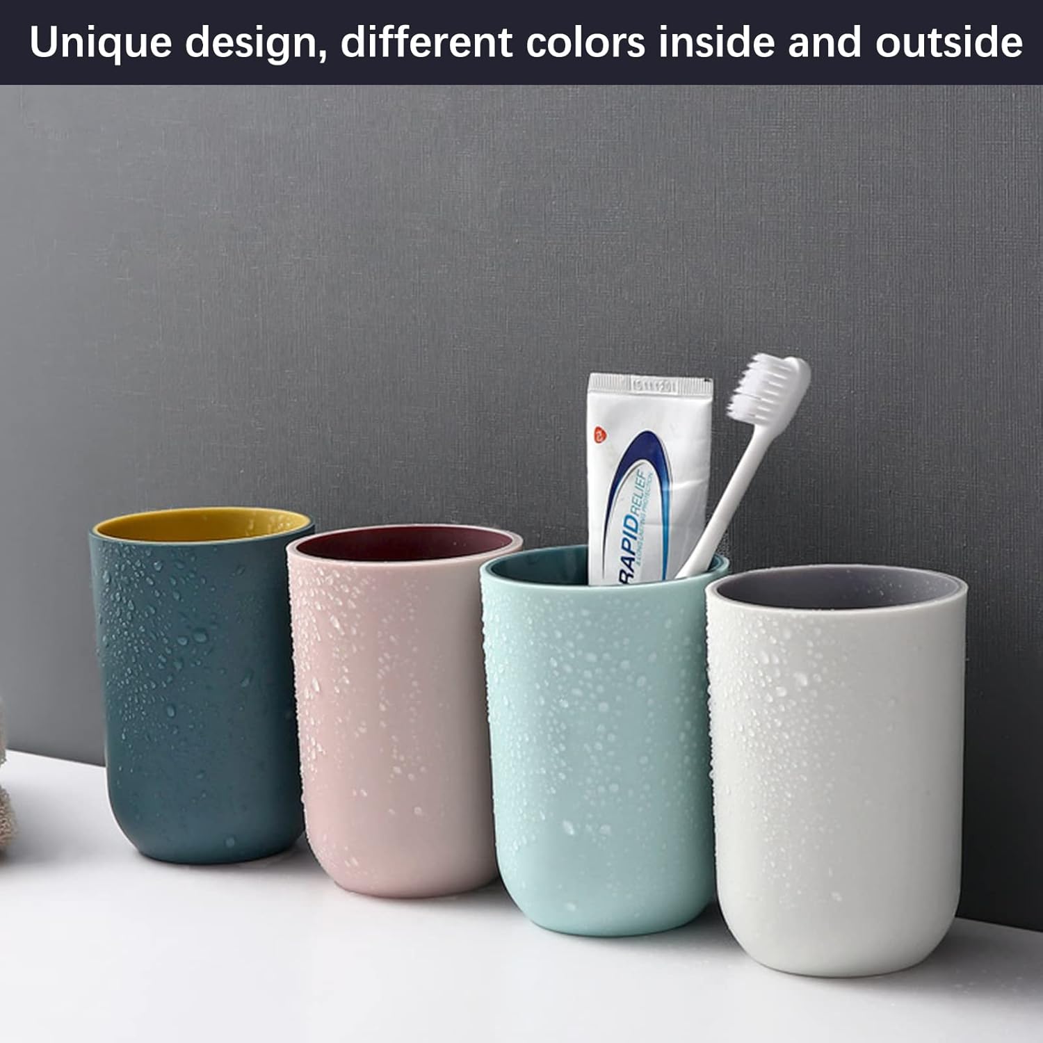 Bathroom Cups Set of 4 in 330ml - Unbreakable Reusable Plastic Toothbrush Holder Tumbler