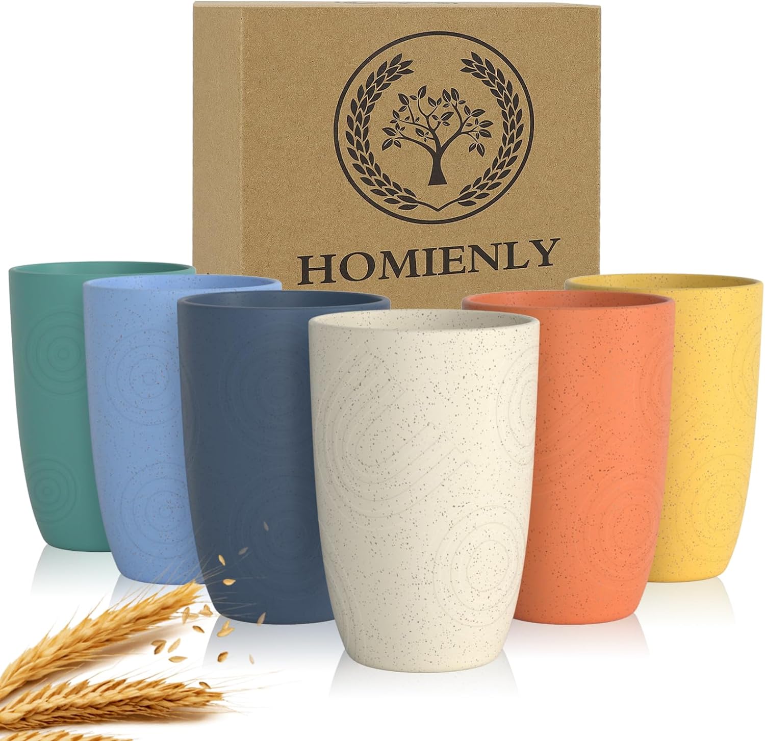 Homienly Wheat Straw Drinking Cups - Set of 6 12 OZ Unbreakable Dishwasher Safe