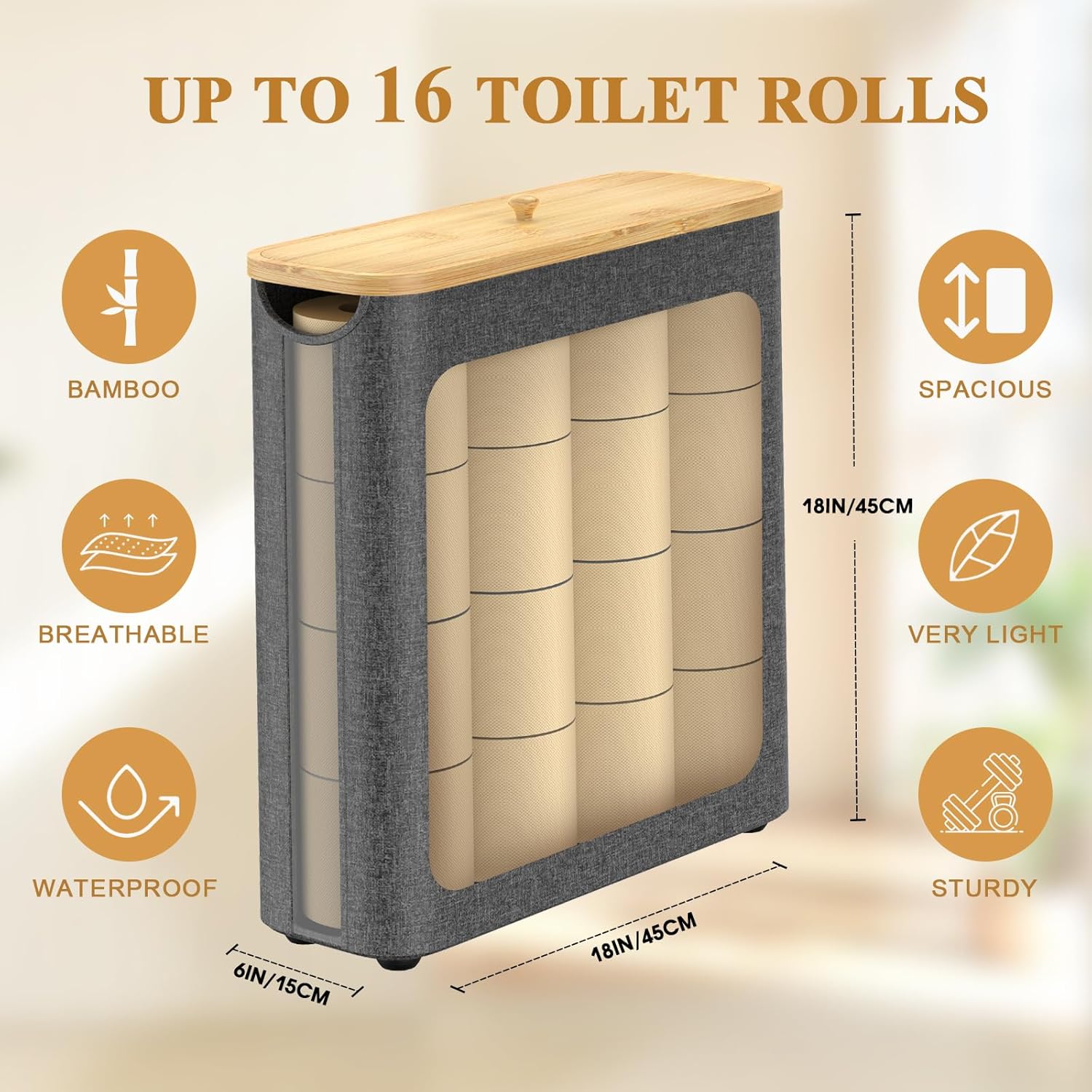 Gileolant Slim and Compact Bamboo Toilet Paper Organizer