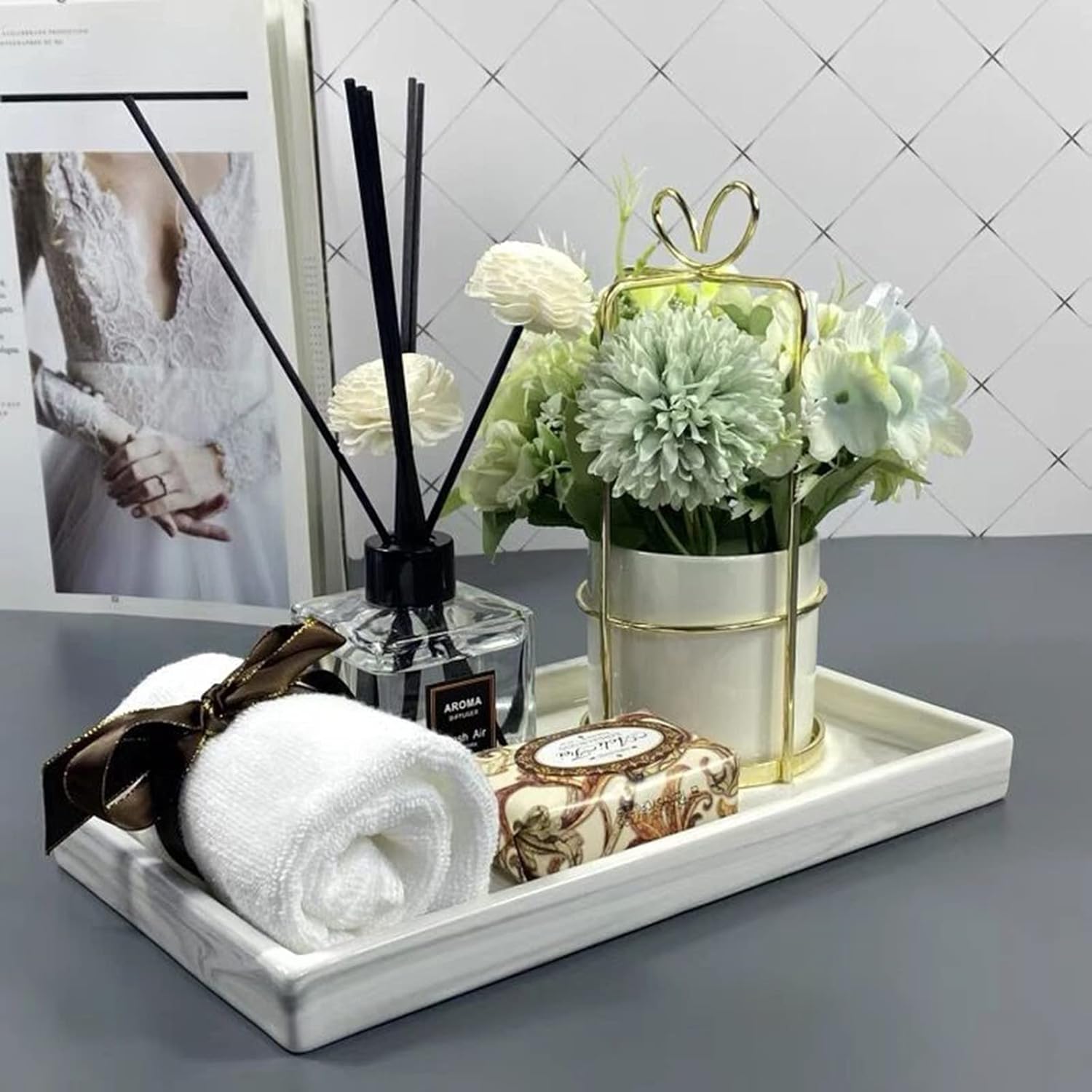 White Marble Bathroom Counter Tray