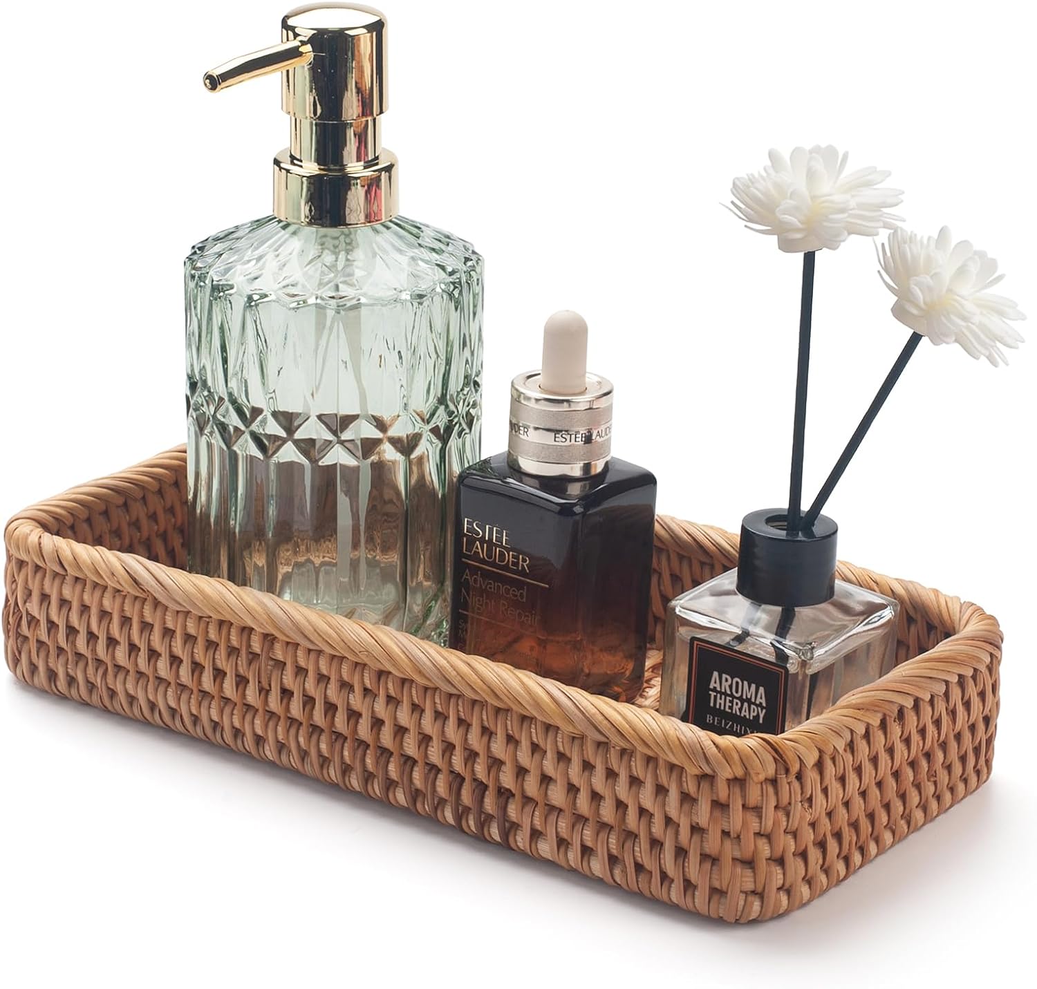 DECrafts Eco Rattan Bathroom Vanity Tray for Storage and Style