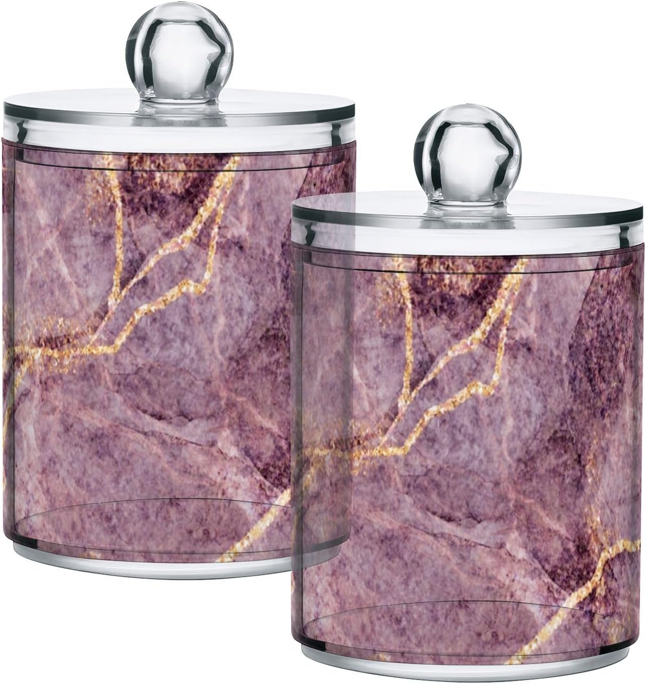 Handcrafted Pink Marble Qtip Holder Set with Lid