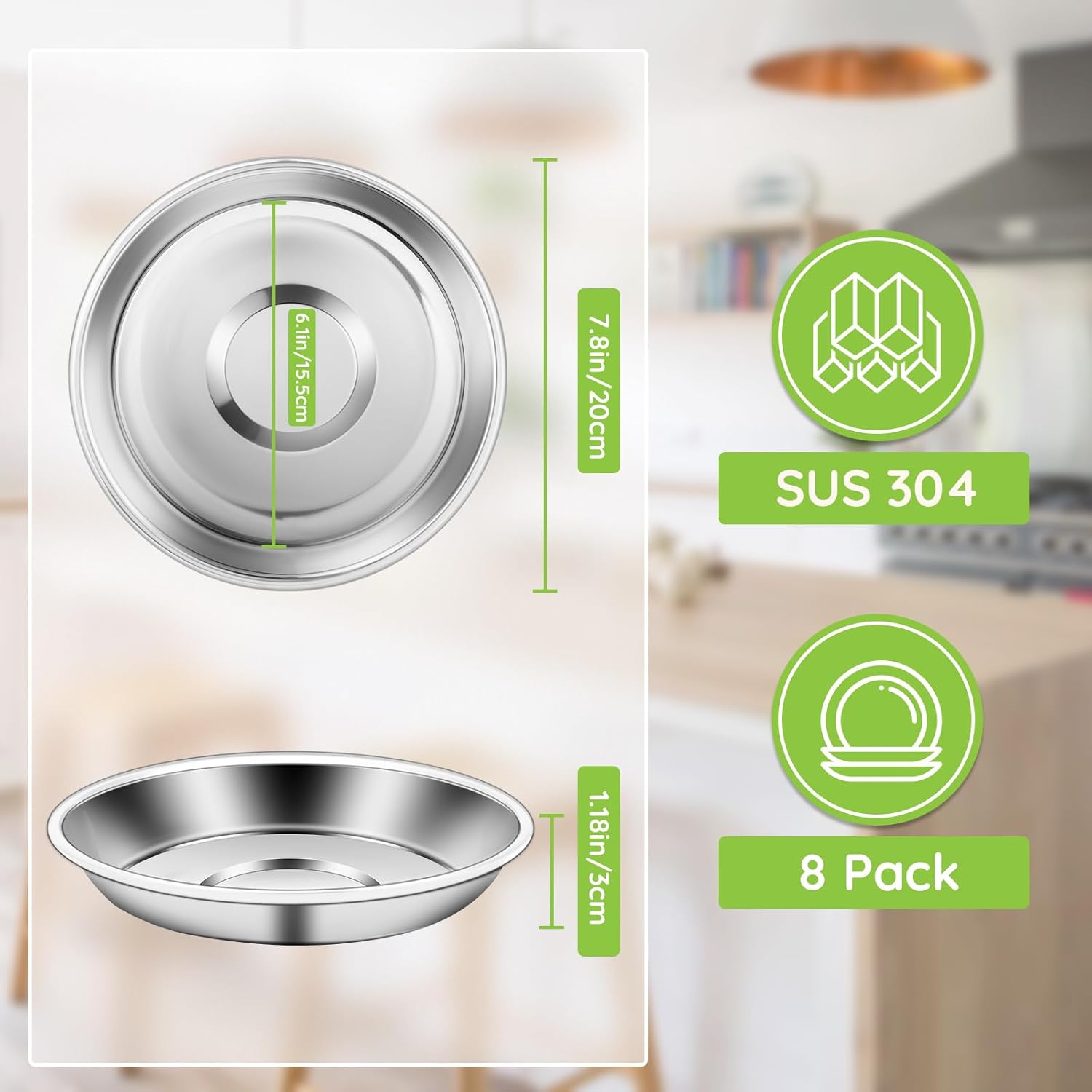 Offiper Stainless Steel Camping Plates 8-Piece Durable Shatterproof