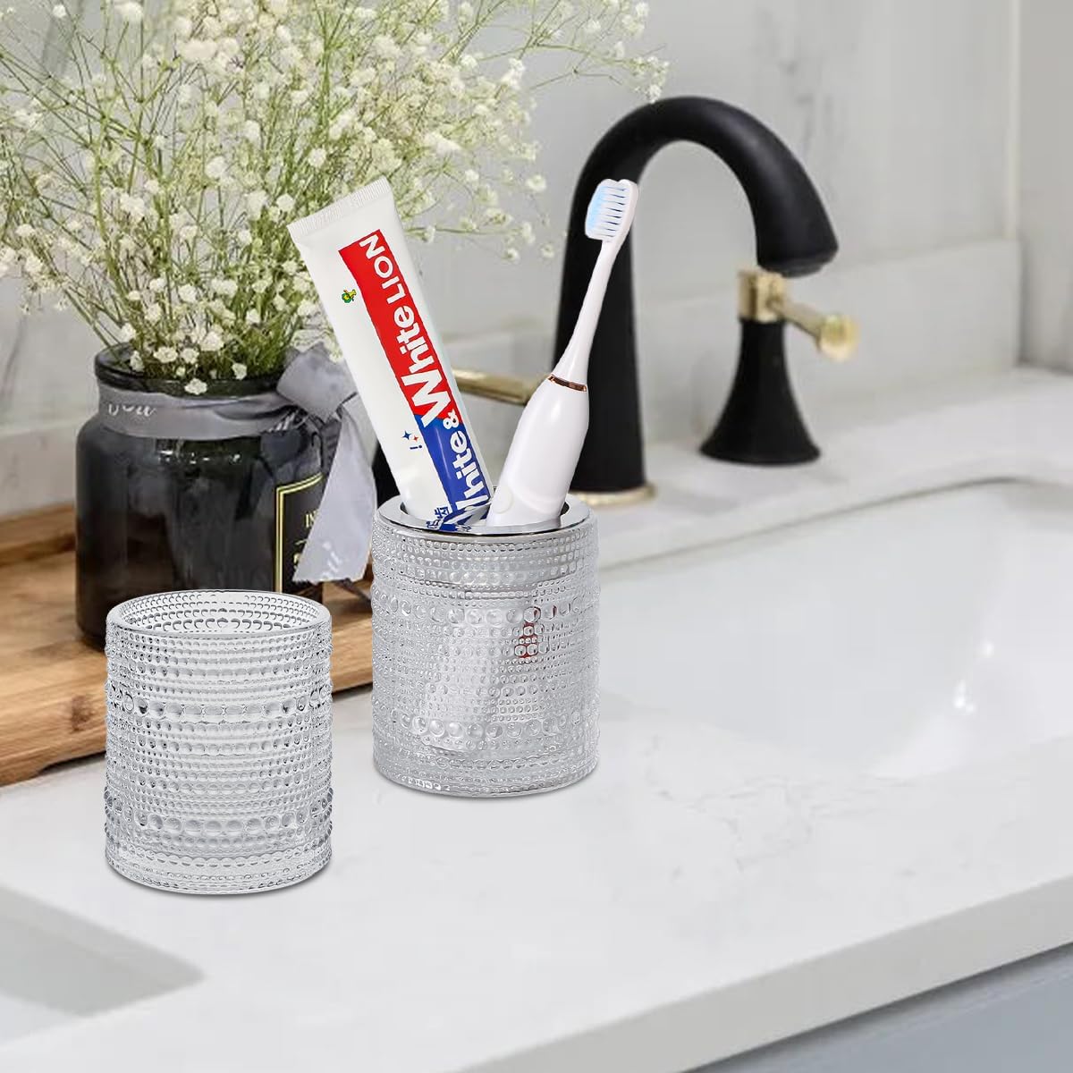 Tonxus Glass Toothbrush Holder Mouthwash Cup Safe Elegant for Daily Use