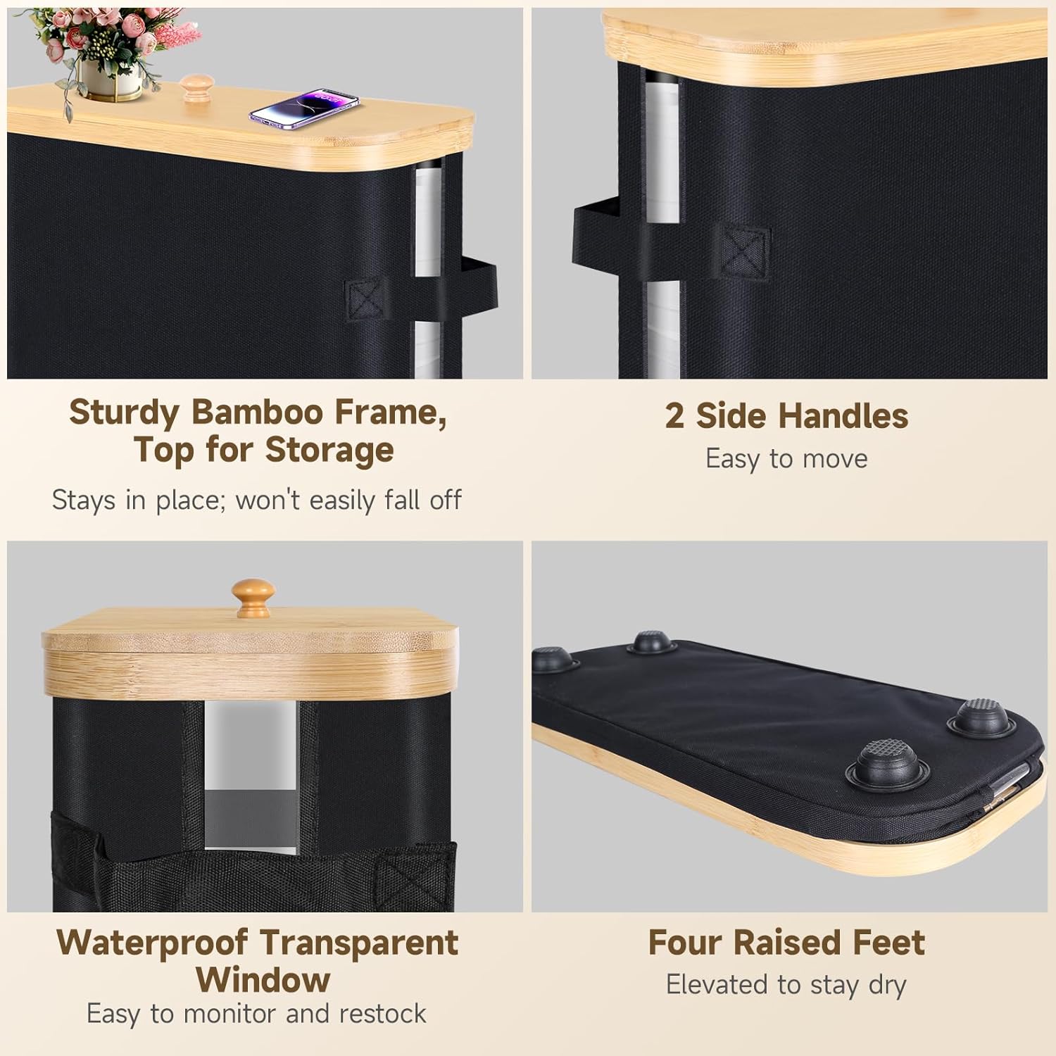 Sicamin Bamboo Folding Toilet Paper Organizer