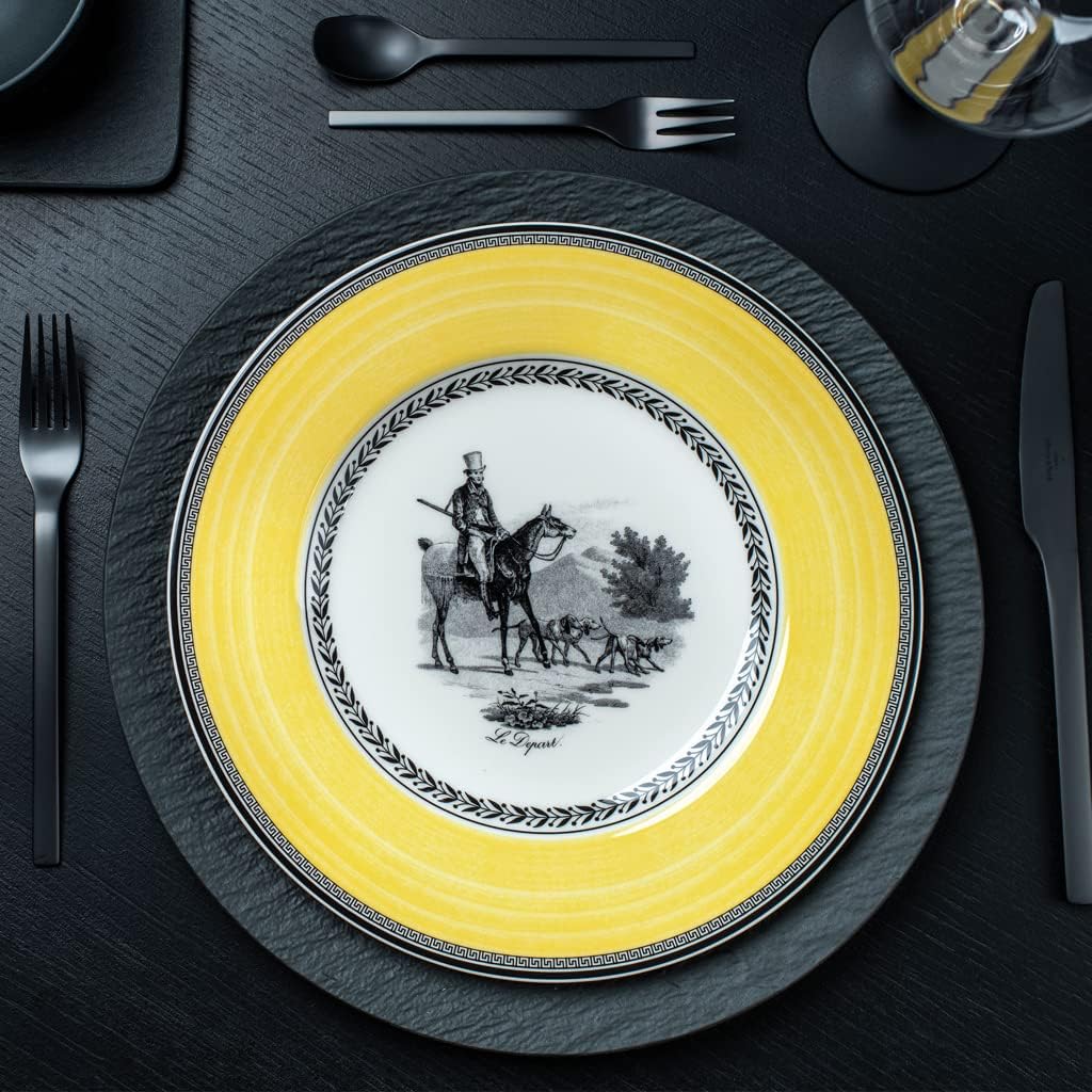 ElegantVilleroy Boch Audun Chasse Dinner Plate Size 105in WhiteGrayYellow