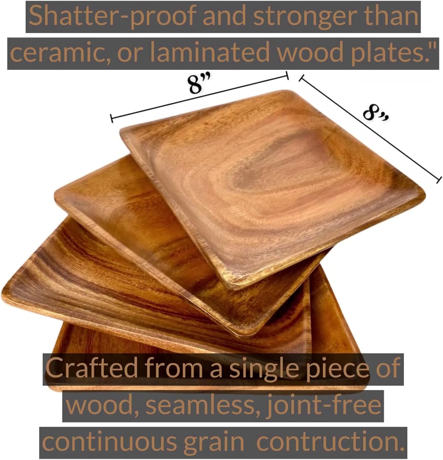 Wrightmart Acacia Wood Dinner Plates Set