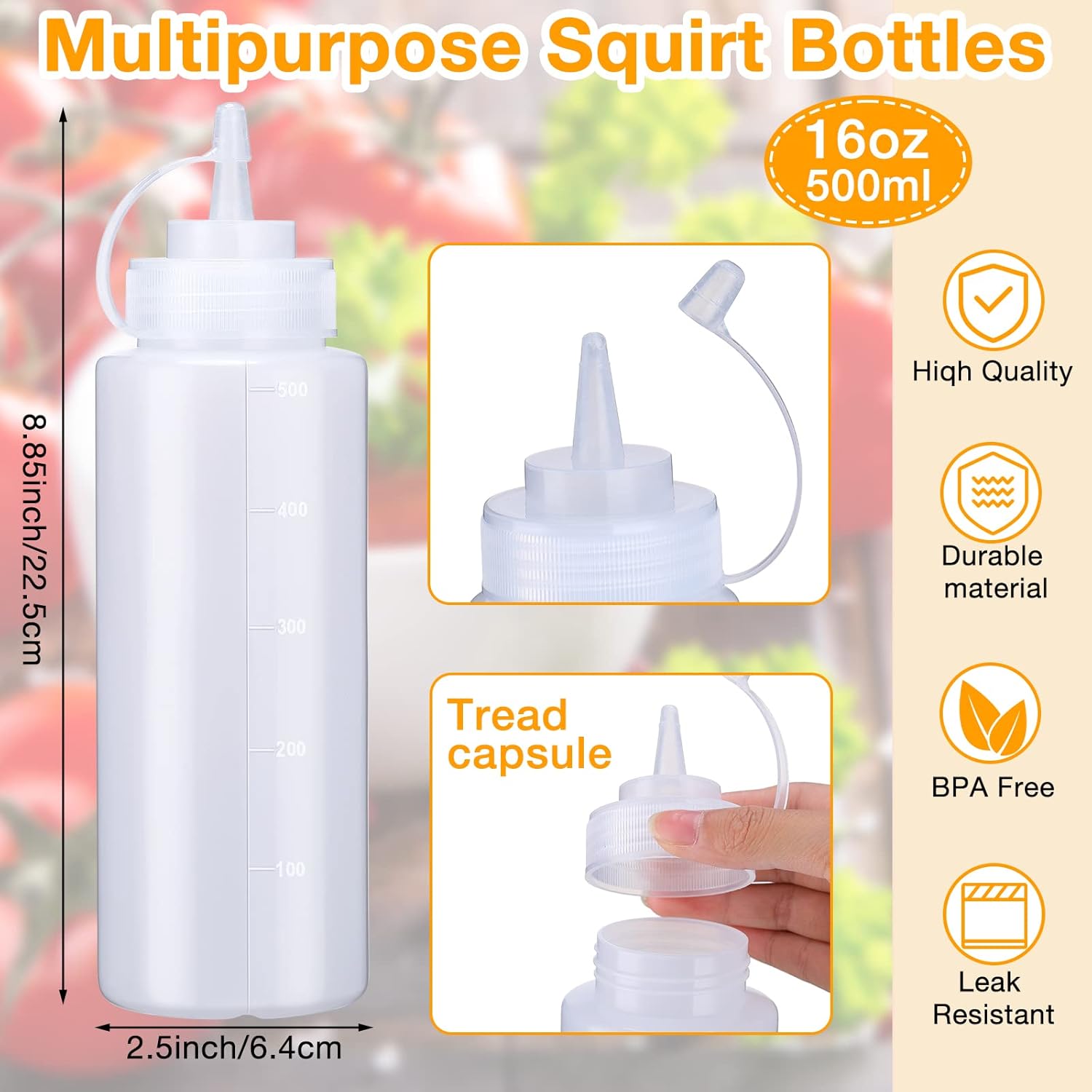 Premium 16 oz Plastic Squeeze Bottles for Condiments Ketchup and More