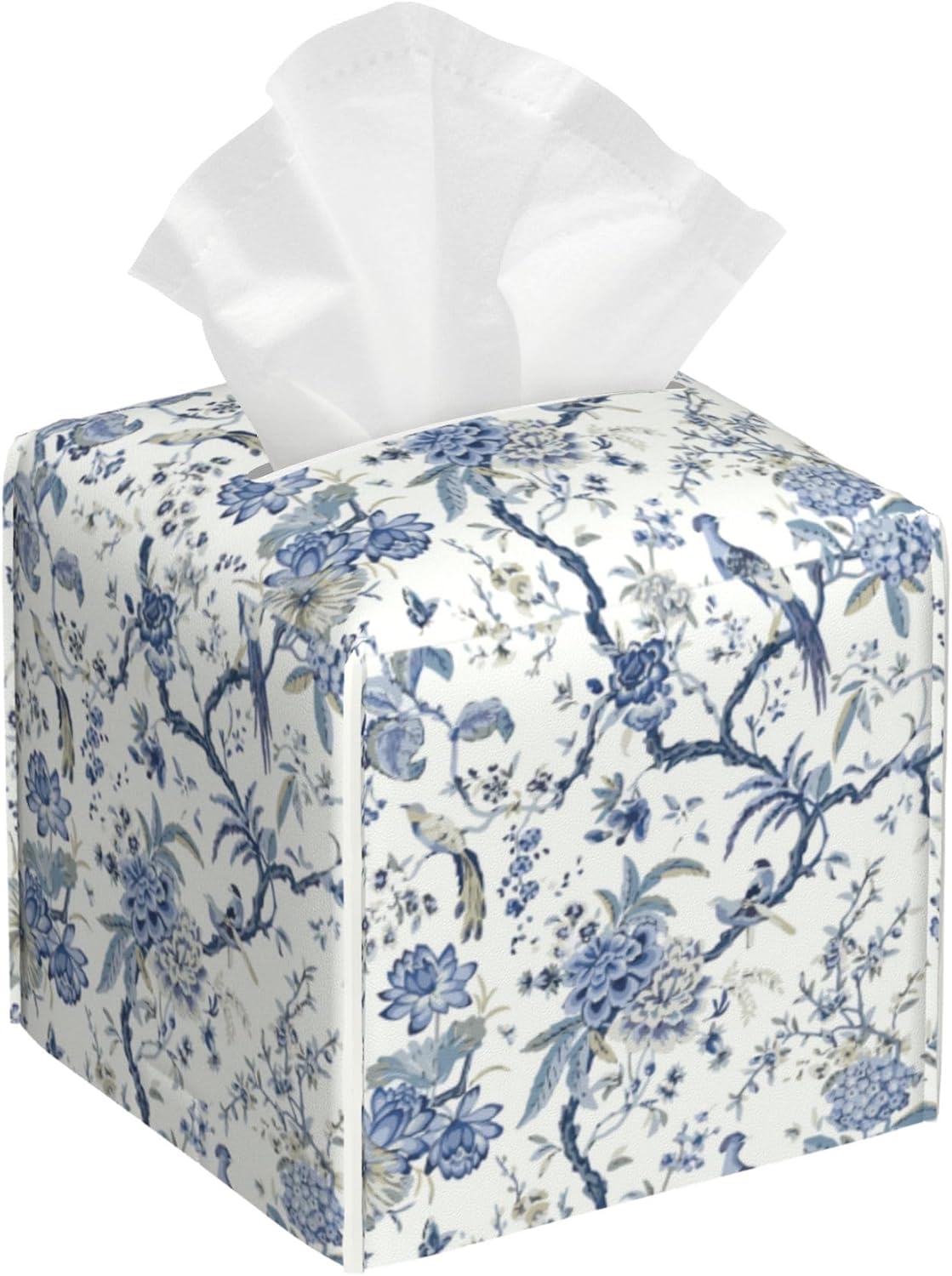 Blue Flower and Bird Tissue Box Holder