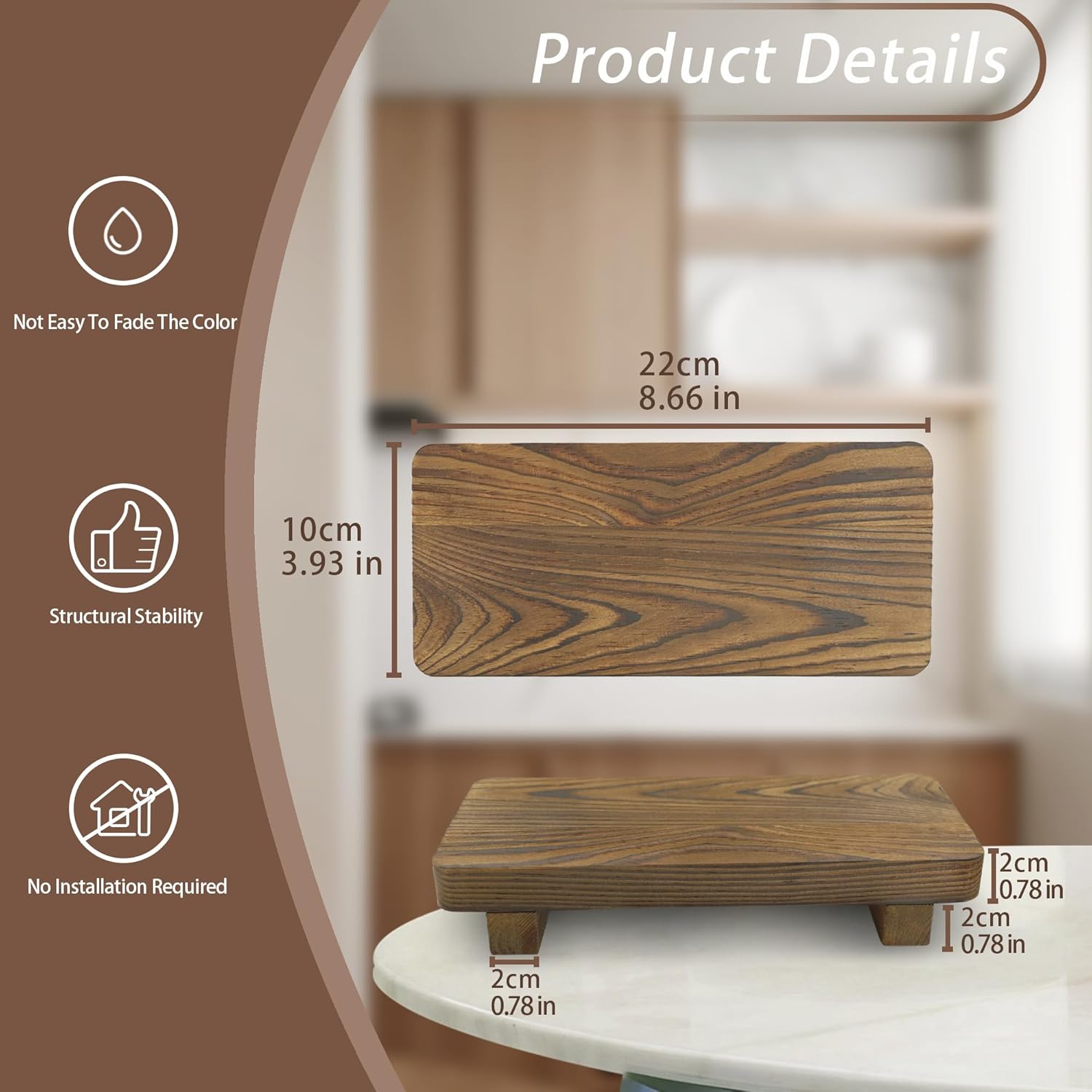 YITOBA Brown Wooden Bathroom Counter Tray
