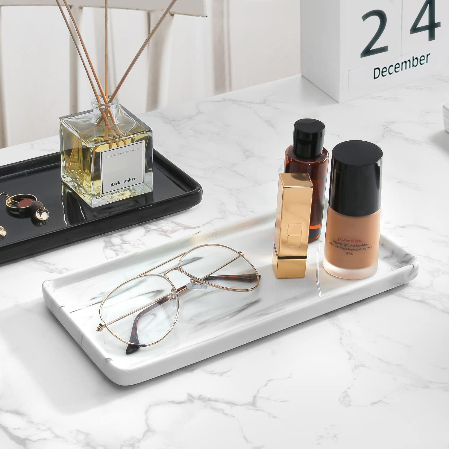 10 Ceramic White Marble Tray for Bathroom Kitchen Home