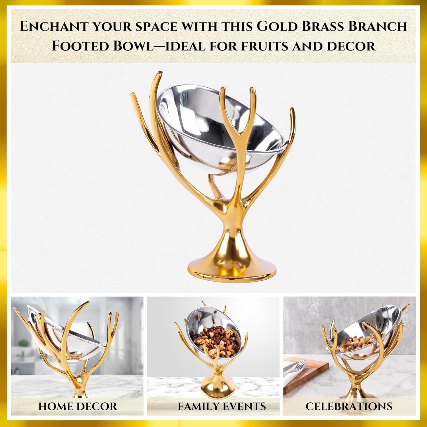 Stainless Steel Brass Branch Footed Bowl by GUTE
