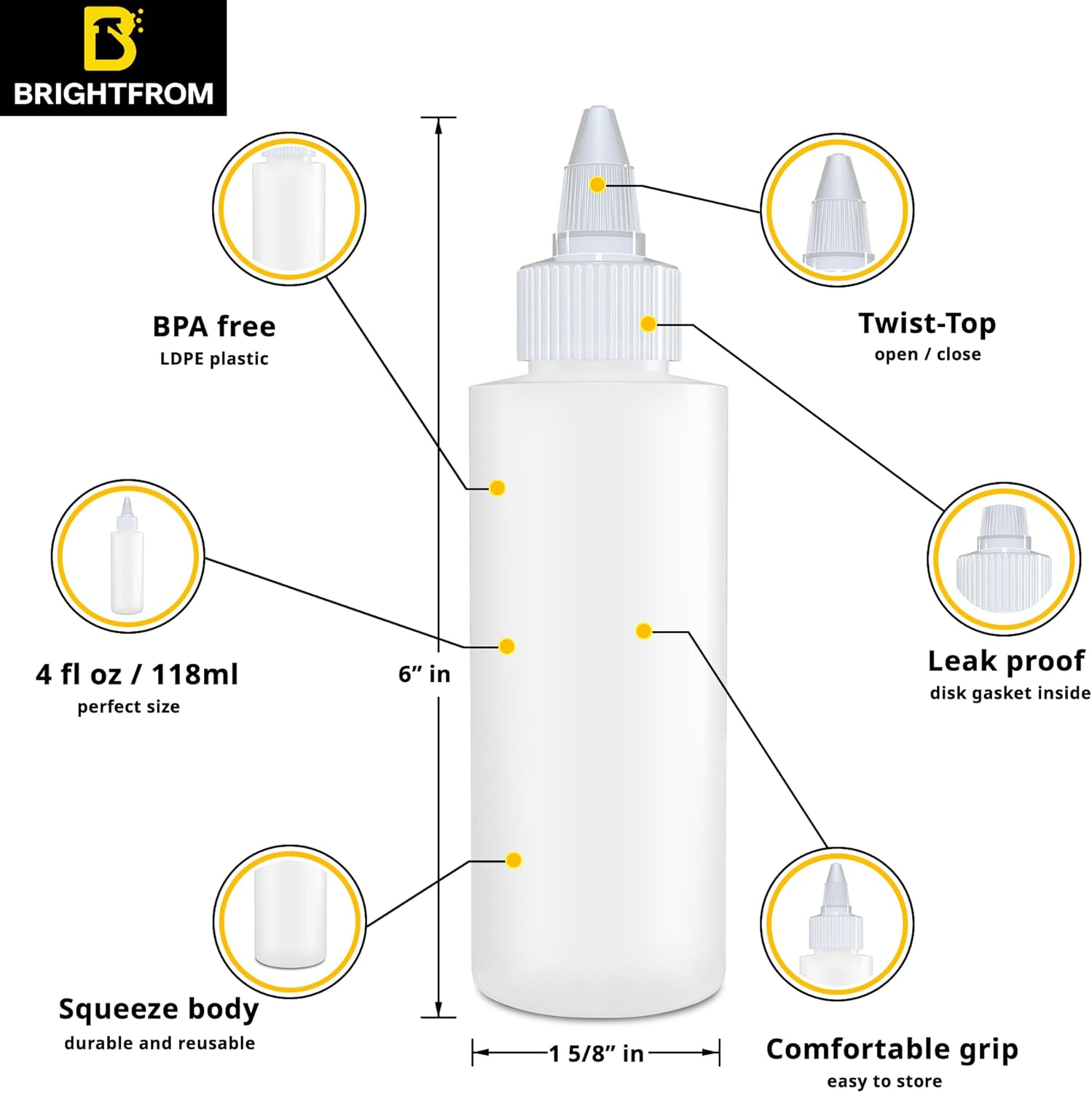 BRIGHTFROM 4 OZ Condiment Squeeze Bottles 2-Pack