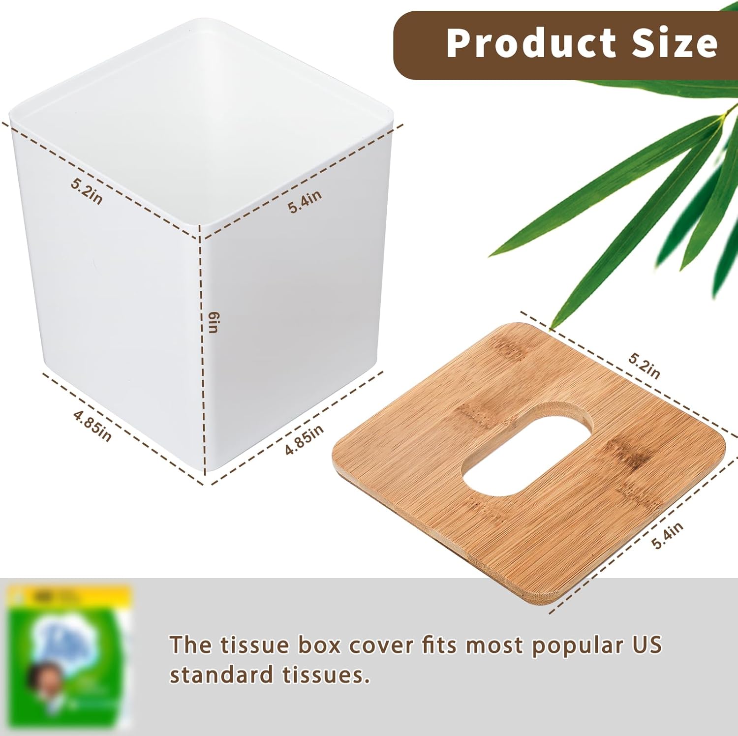 Sunkaioo Modern Tissue Box Cover with Bamboo Lid Boho Farmhouse Style White