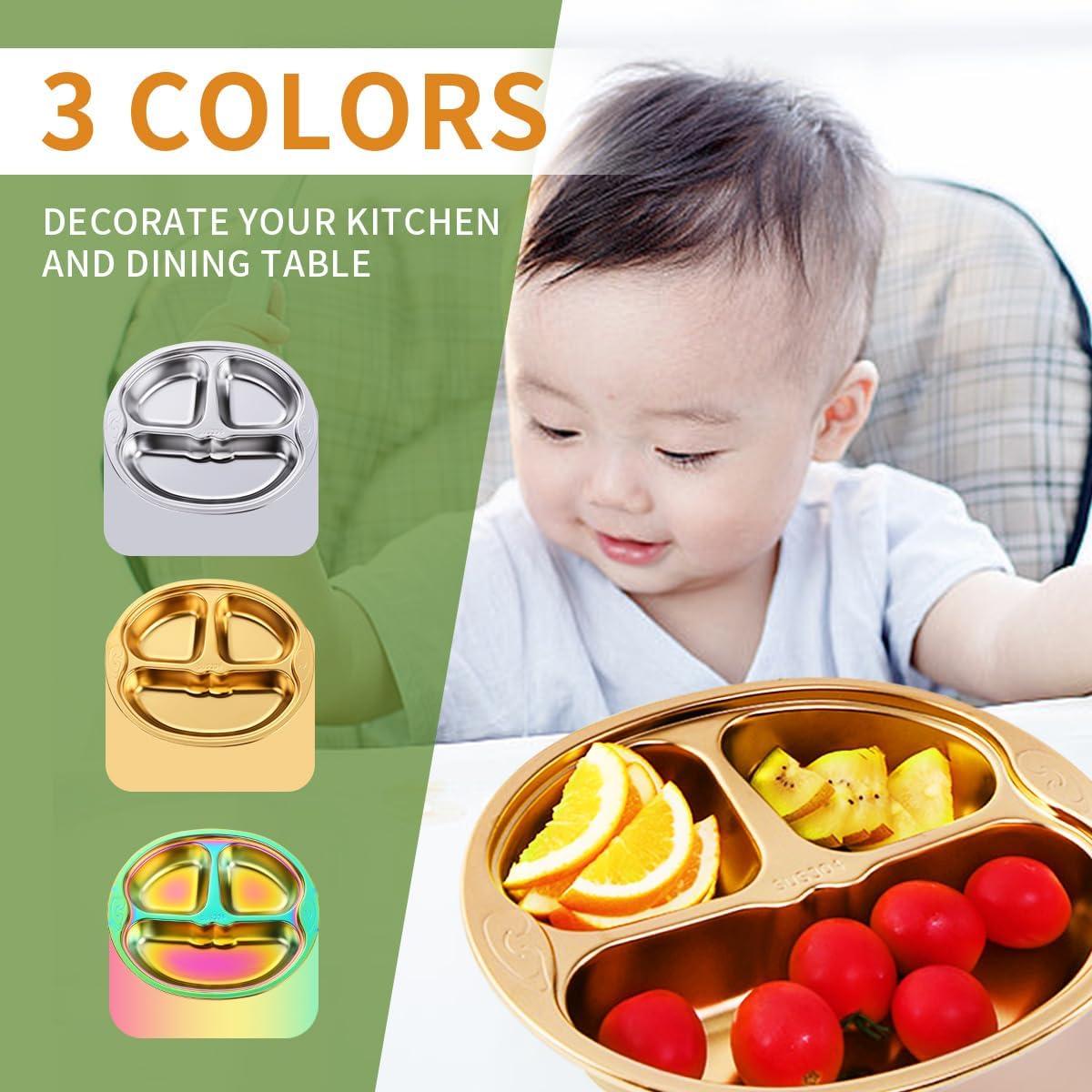 Stainless Steel Divided Plates 3 Compartment Set