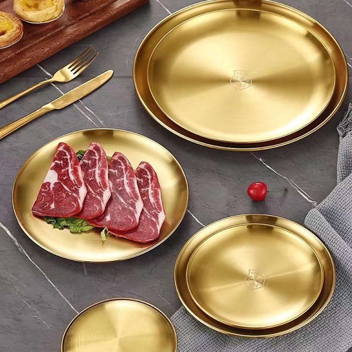 Reusable Stainless Steel Dinner Plates Large 9 Gold Plating Home Kitchen