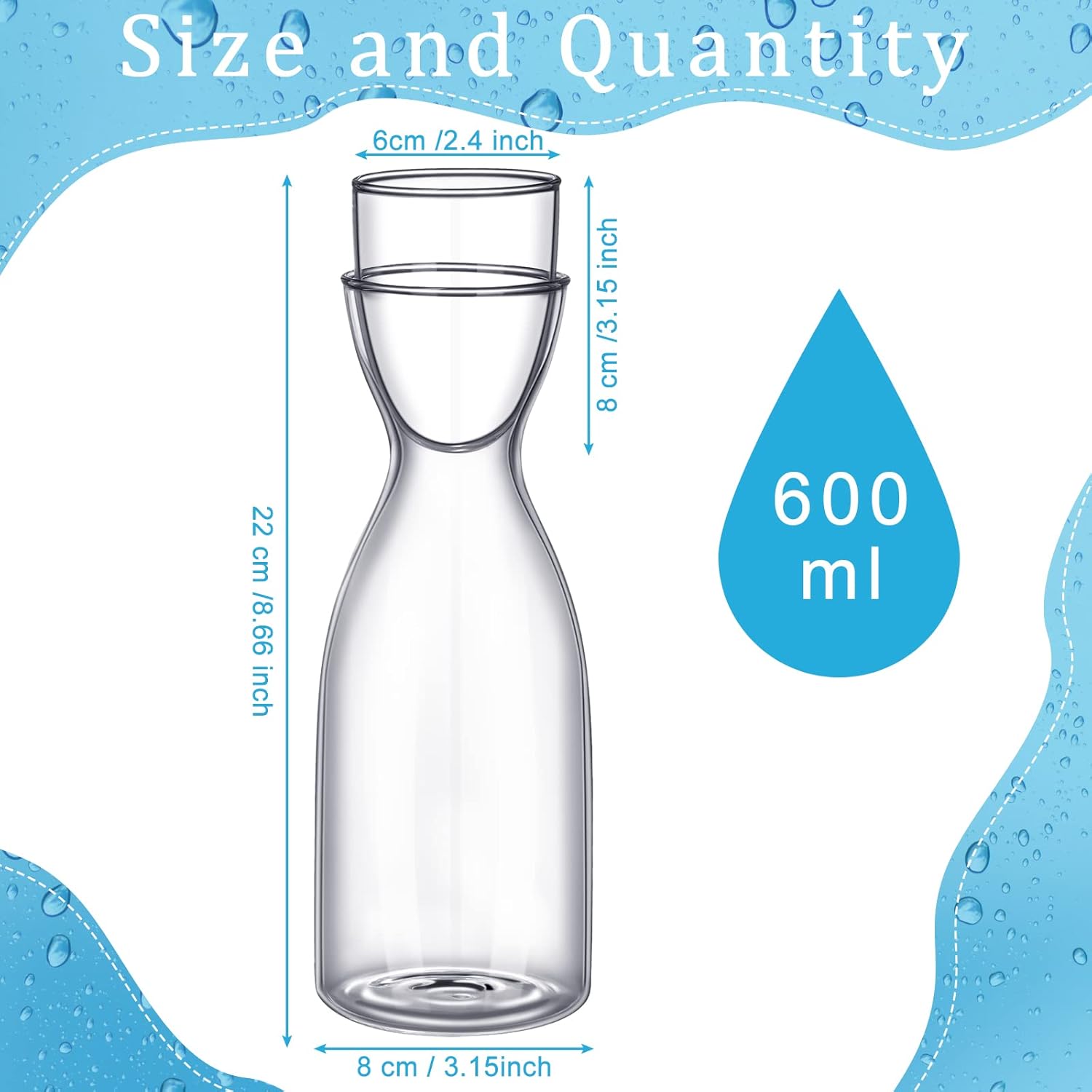 Sturdy Nightstand Pitcher Set 600ml Glass Water Carafe with Tumbler Safe Durable