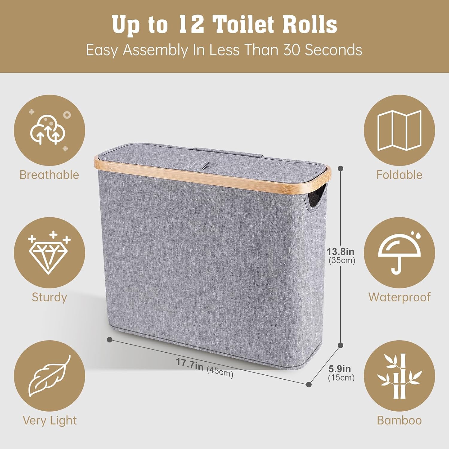 Large Capacity Bamboo Toilet Paper Storage Basket - 12 Rolls Durable Space-Saving
