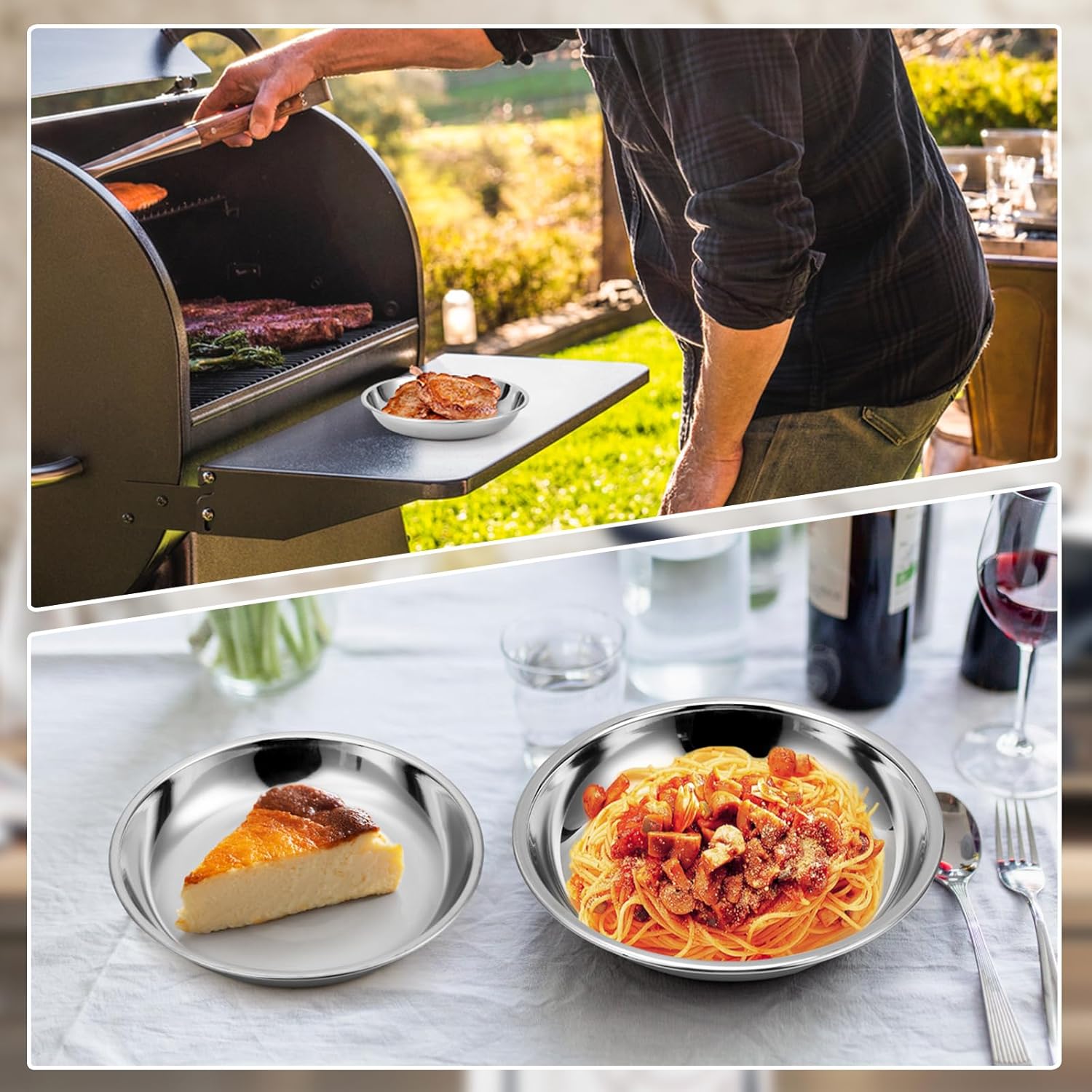 Offiper Stainless Steel Camping Plates 8-Piece Durable Shatterproof