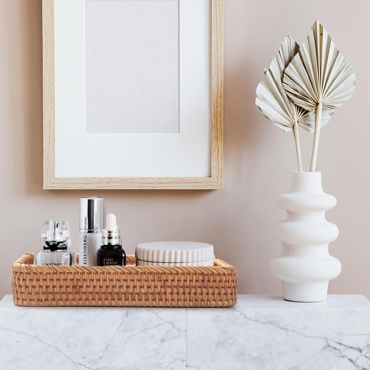 DECrafts Eco Rattan Bathroom Vanity Tray for Storage and Style