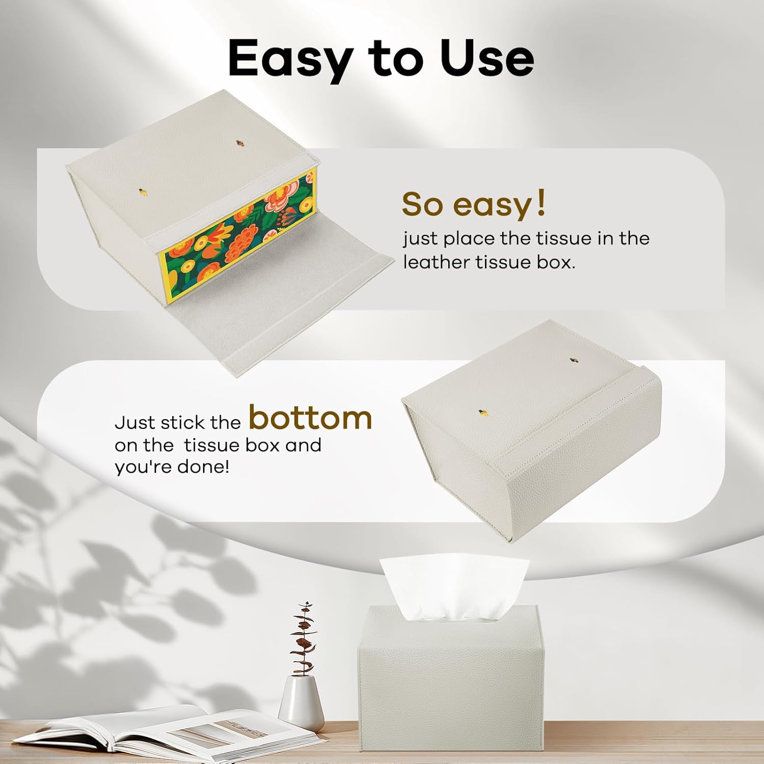 Sturdy Leather Tissue Box Cover Kleenex Compatible
