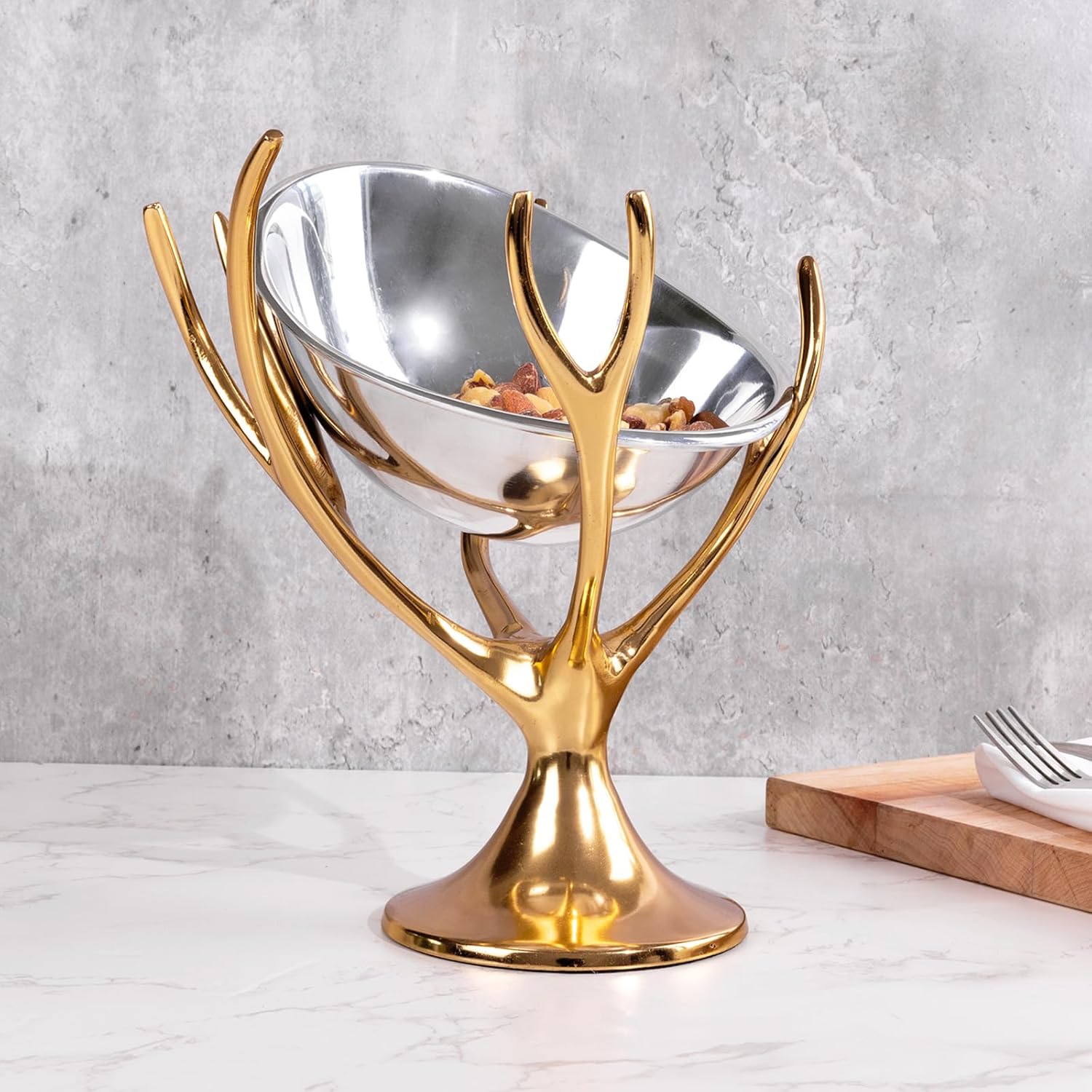 Stainless Steel Brass Branch Footed Bowl by GUTE