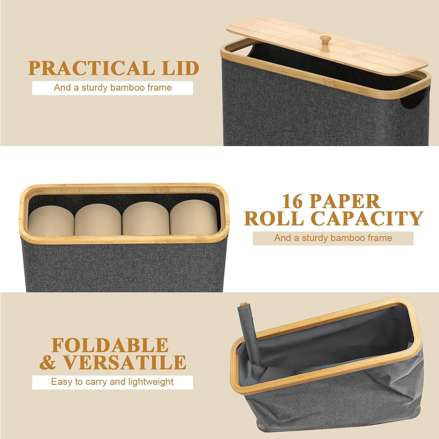 Gileolant Slim and Compact Bamboo Toilet Paper Organizer