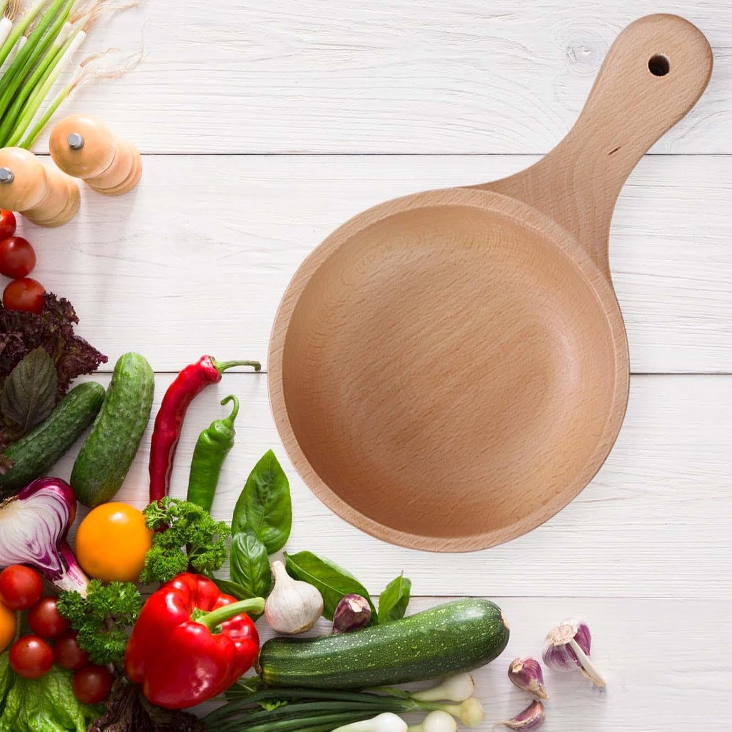 Wooden Bowl with Handle for Dinner Serving