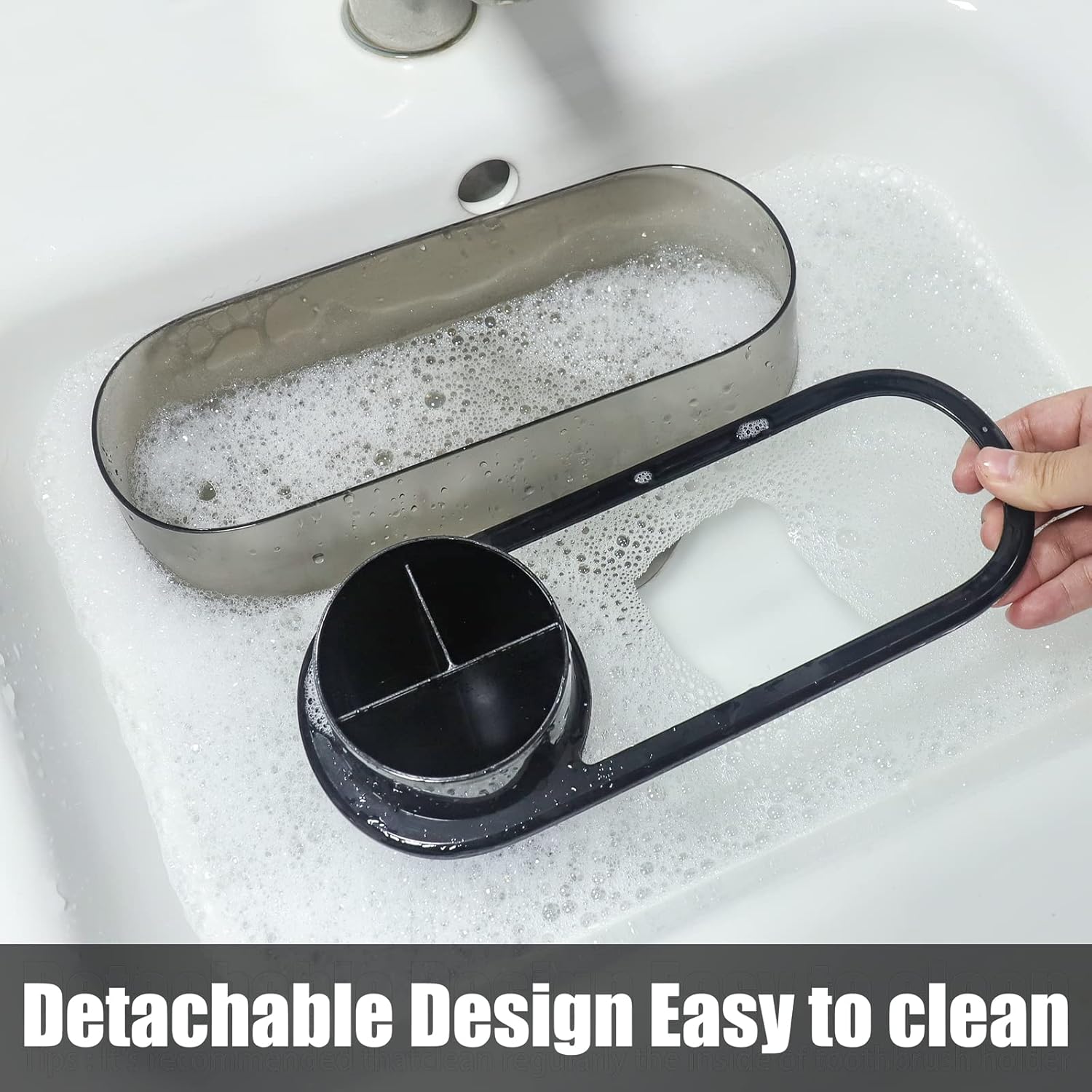 Space-Saving Black Toothbrush Holder for Bathrooms