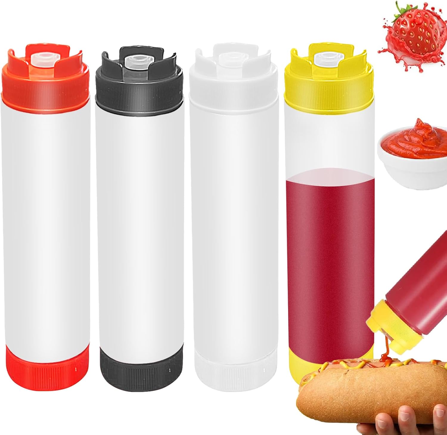 4 Pcs 16 oz Inverted Squeeze Bottles for Condiments and Sauces