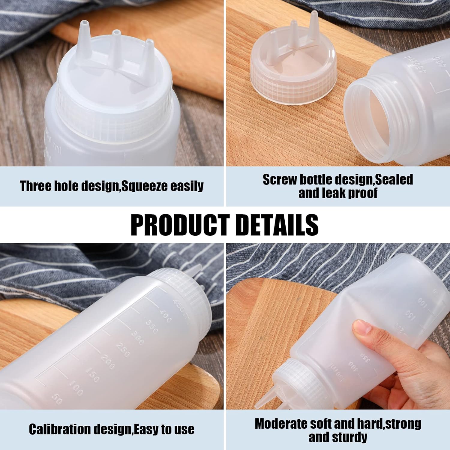 Dingion 8 Pcs 3 Hole Condiment Squeeze Bottles