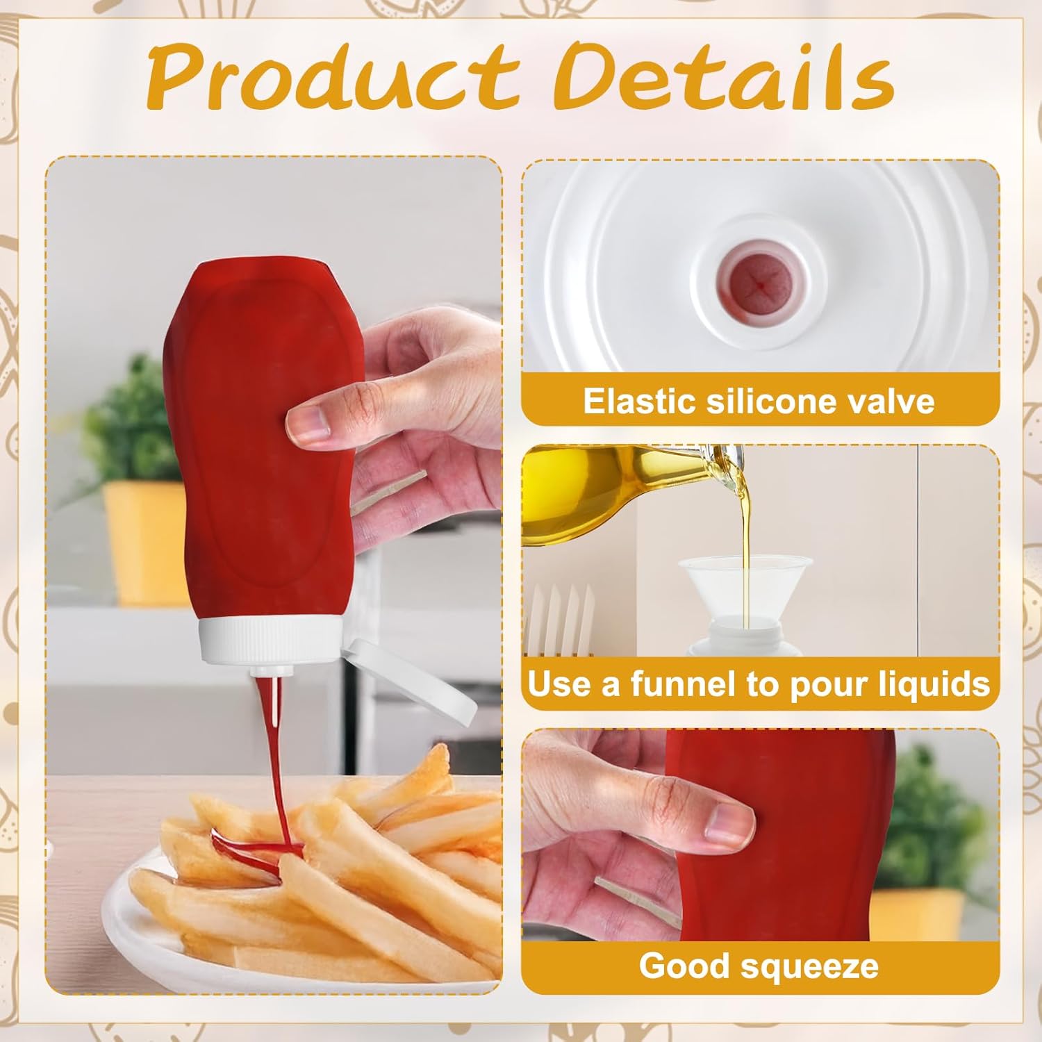 6 Pack Condiment Squeeze Bottles with 4 Mini Bottles for Ketchup Salad