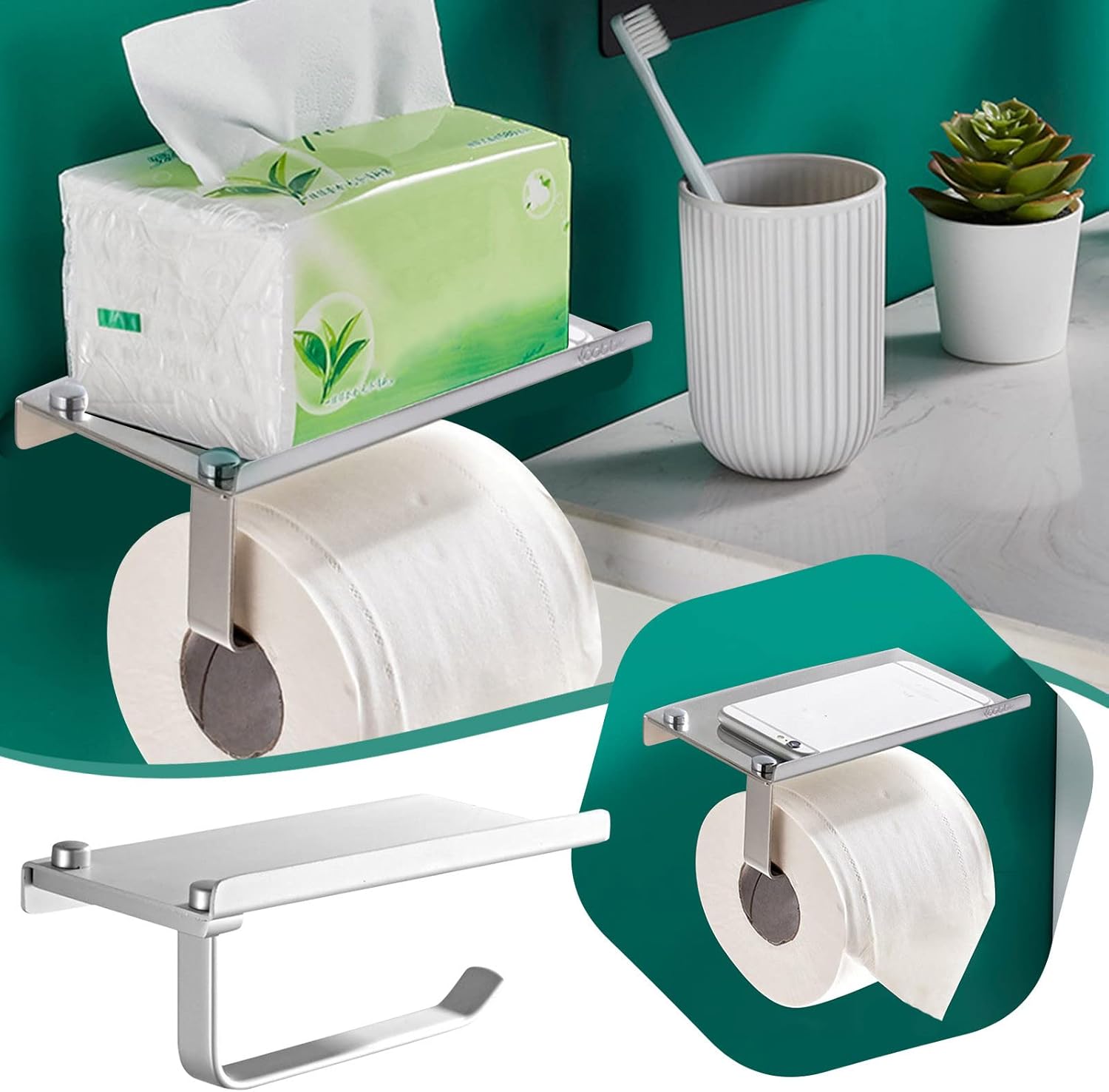 Stylish Toilet Paper Holder Phone Shelf Wall-Mounted Holder