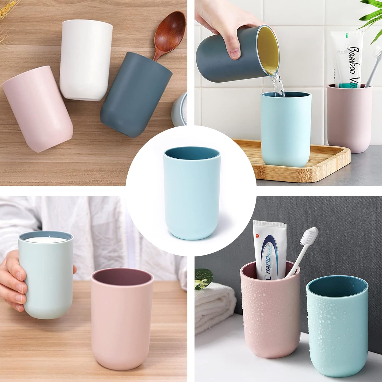 Bathroom Cups Set of 4 in 330ml - Unbreakable Reusable Plastic Toothbrush Holder Tumbler