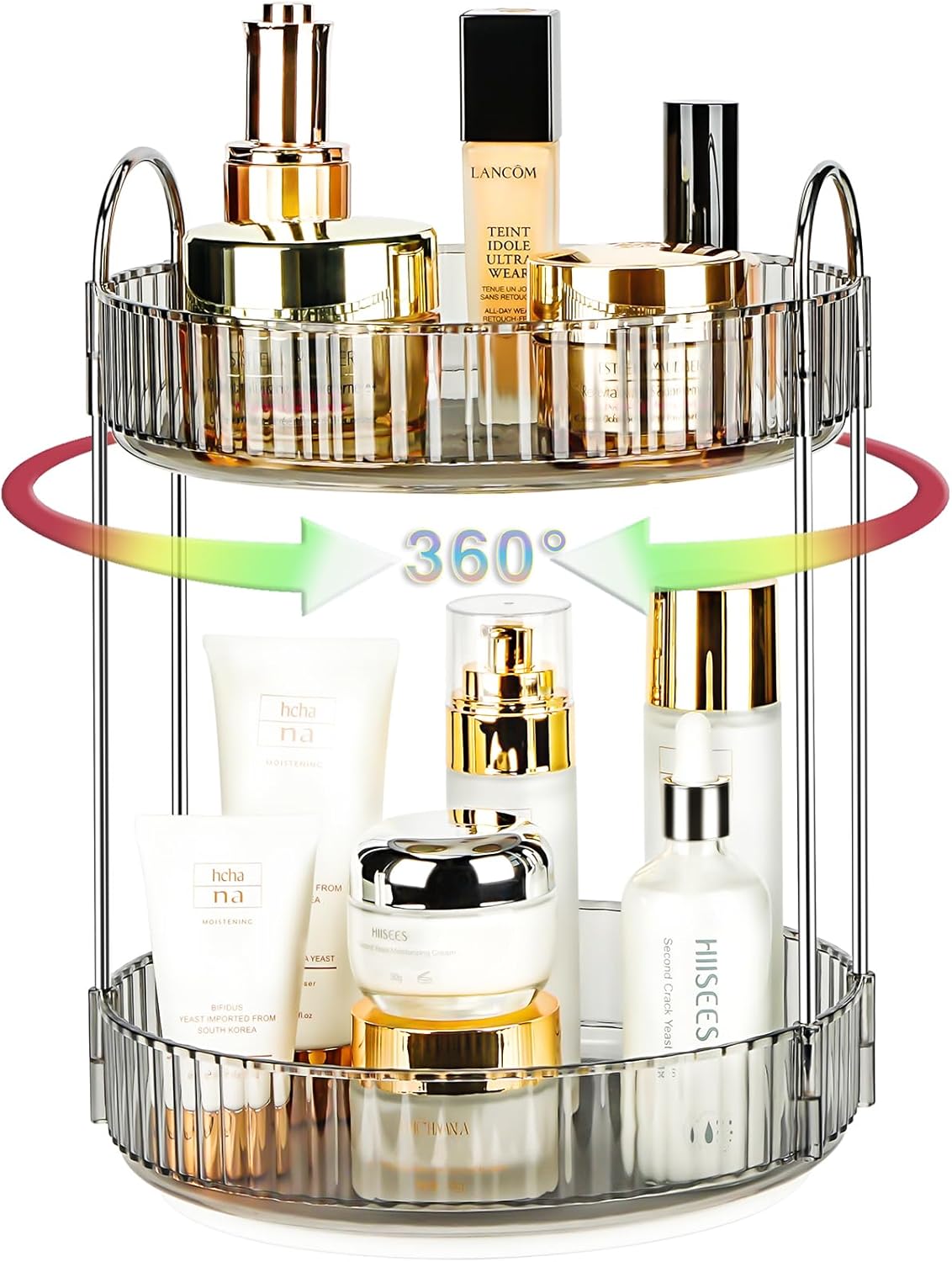 360 Rotating Makeup Organizer 2 Tier Magnetic Vanity Case